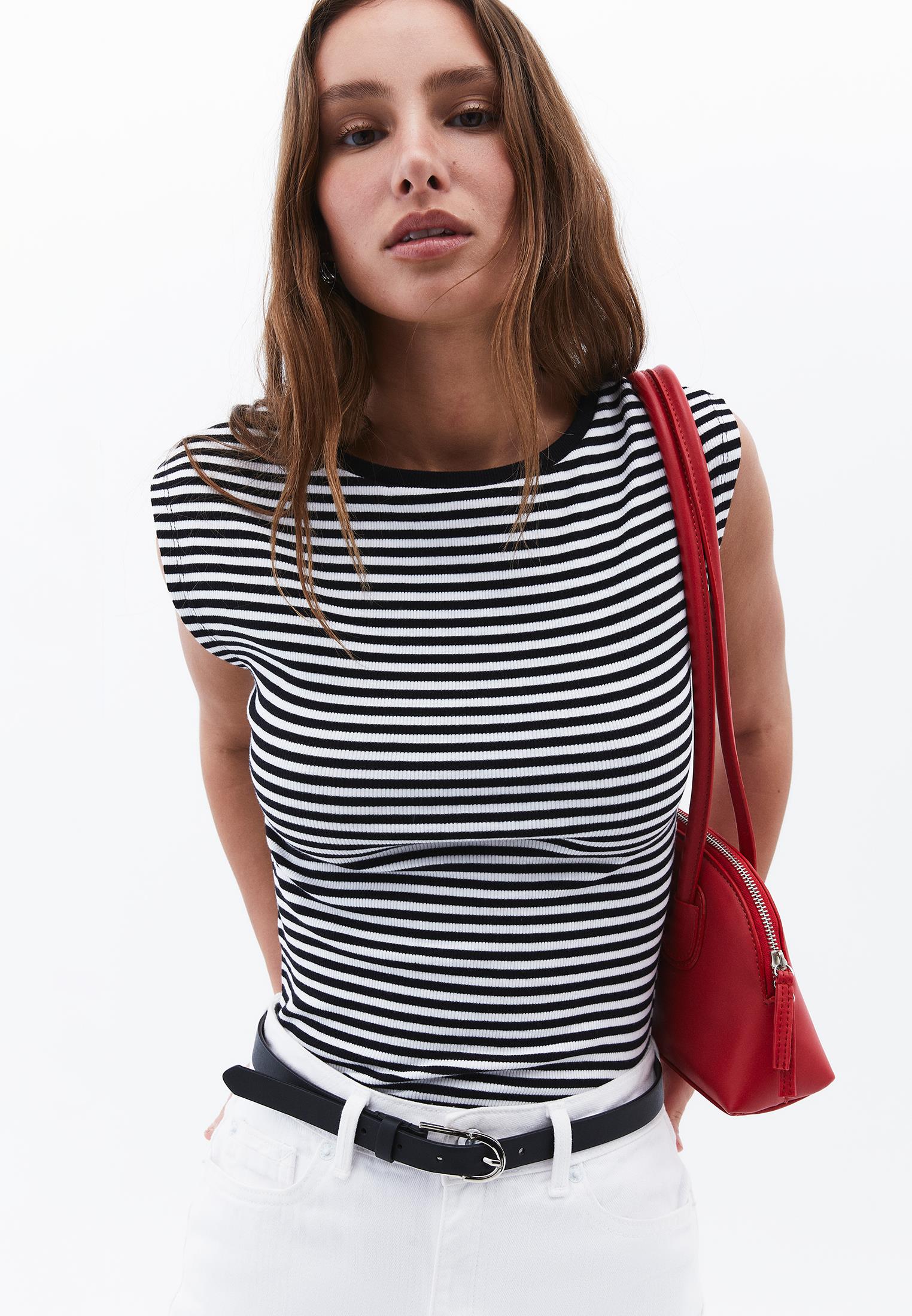 Boat Neck Bodycon T-Shirt - WHITE/BLACK