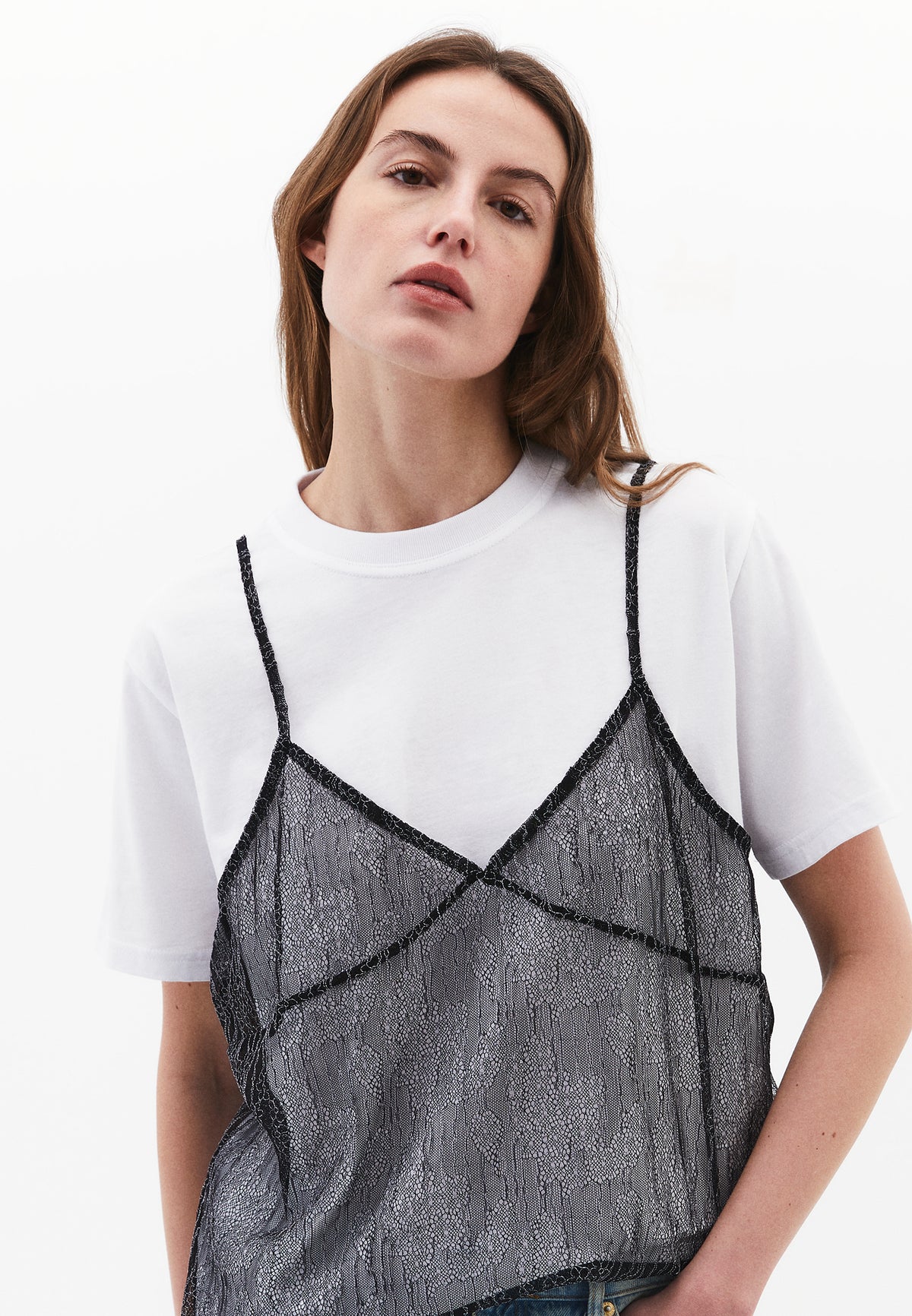 Oversize Crew Neck T-Shirt - WHITE/BLACK