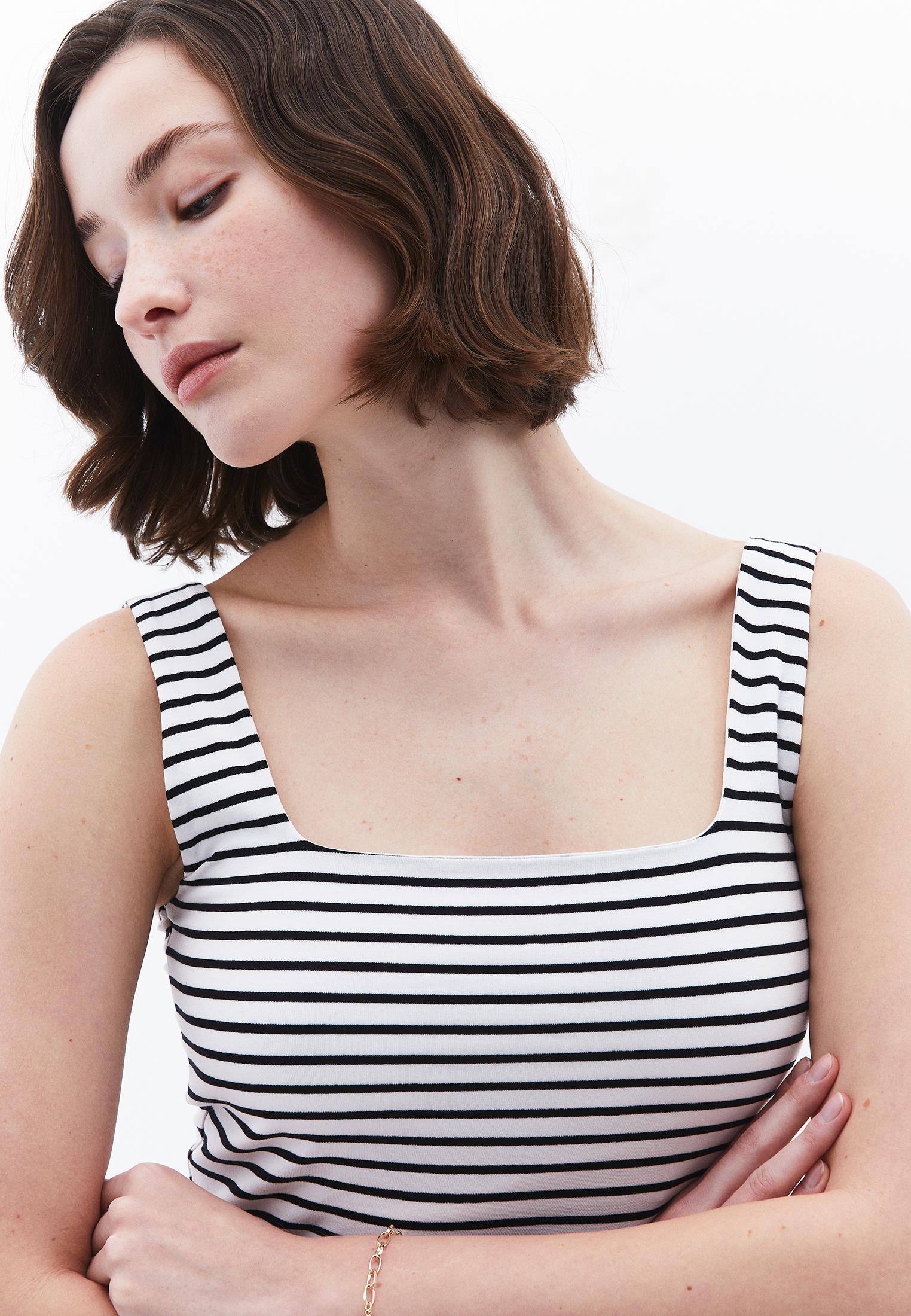 Square Neck Tank Top - WHITE/BLACK