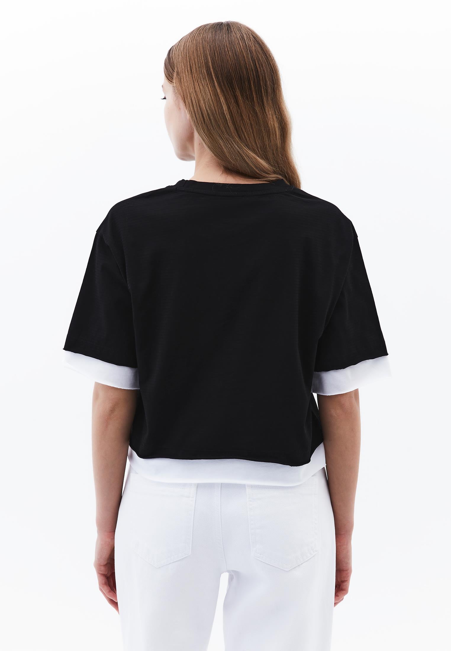 Cropped Crew Neck T-Shirt - BLACK