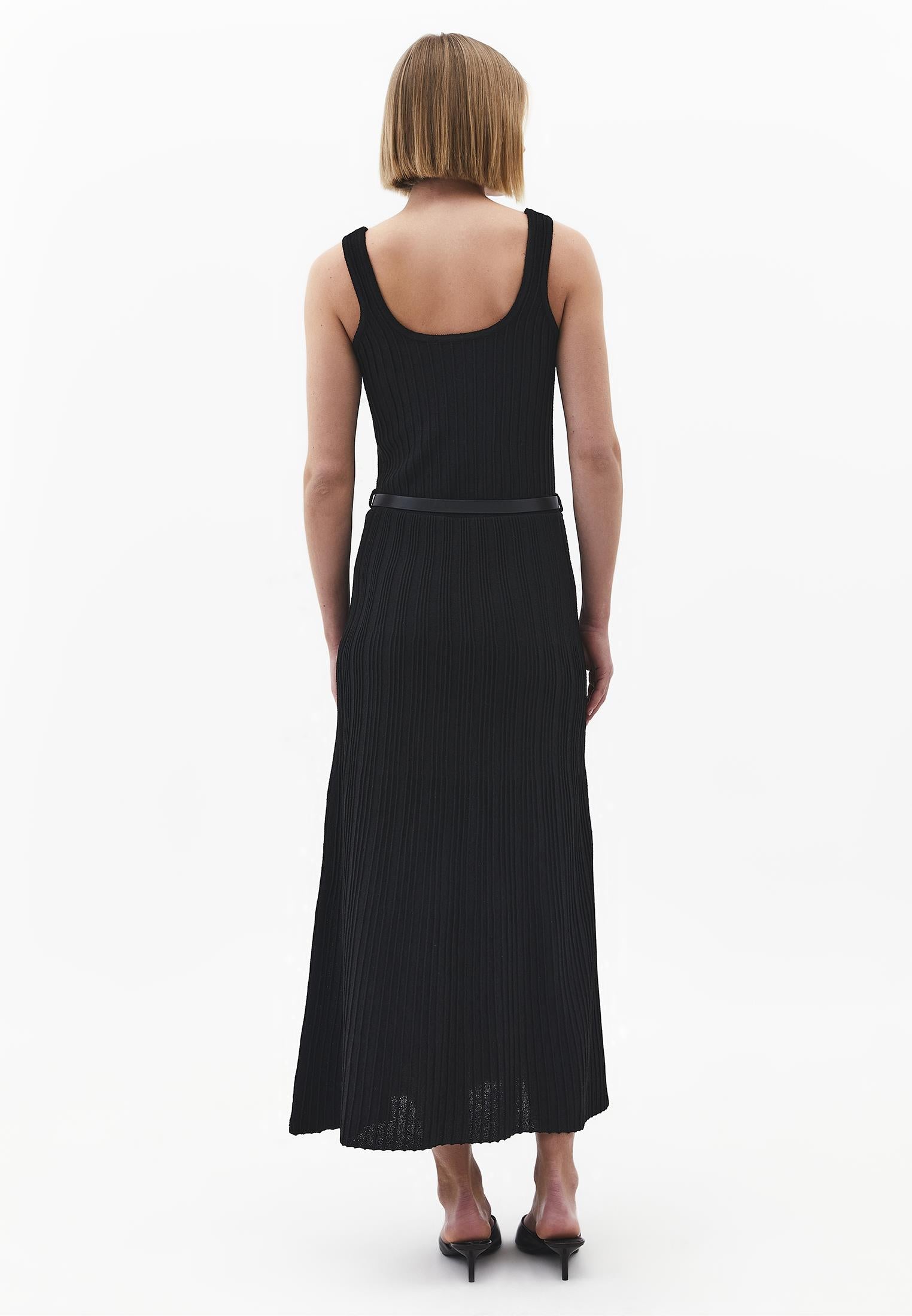Flared A-Line Sleeveless Dress - BLACK