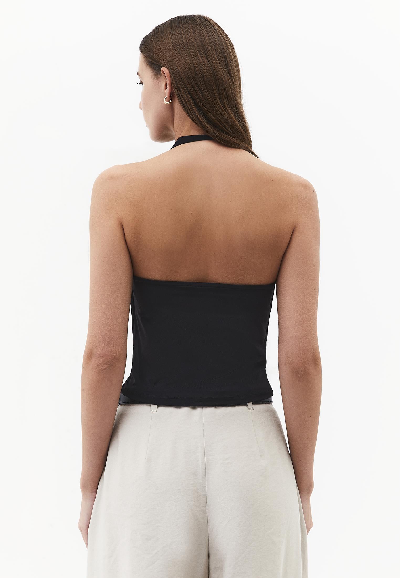 Cowl Neck Bodycon Sleeveless Blouse - BLACK