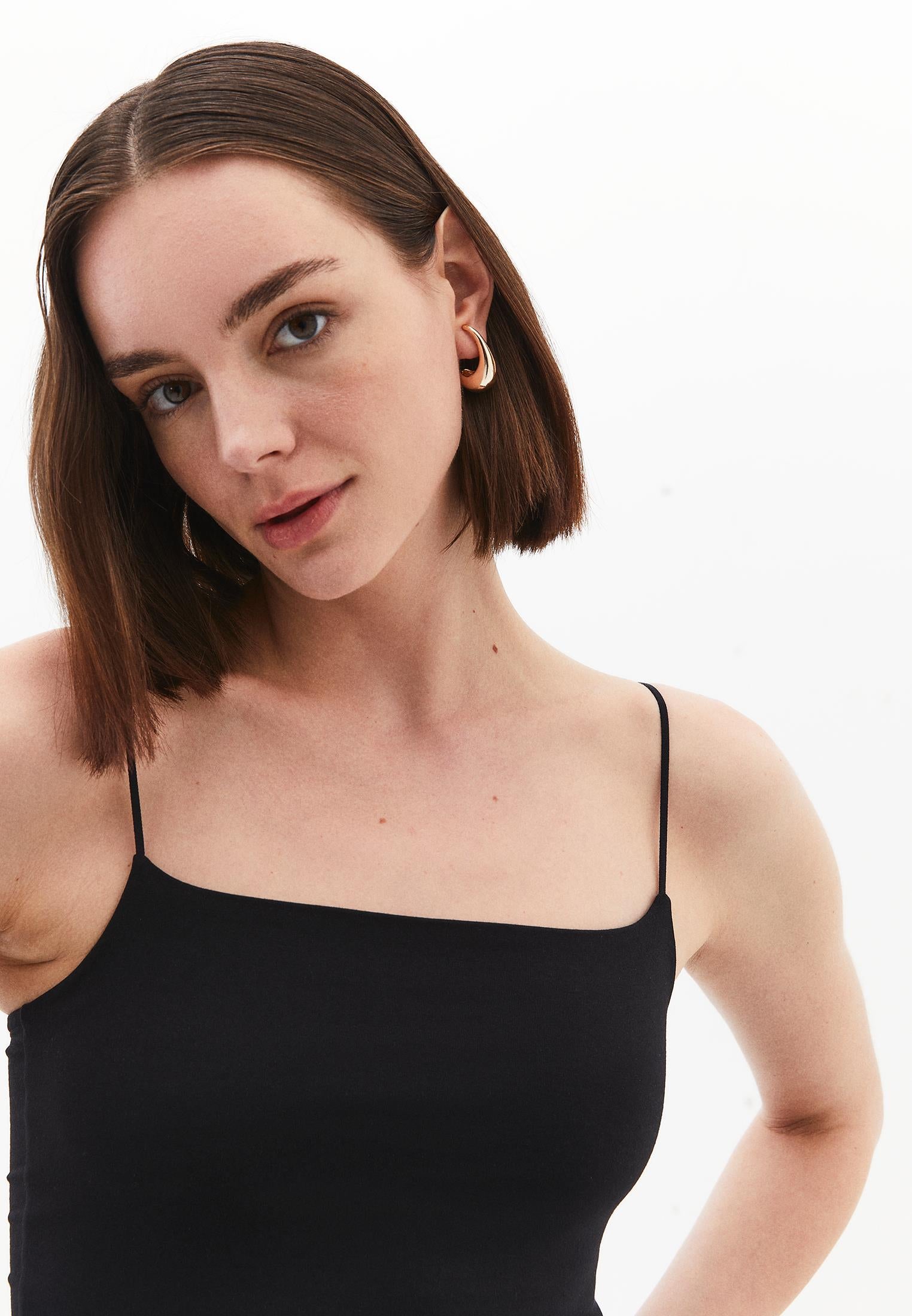 Wide Neck Strappy Tank Top - BLACK
