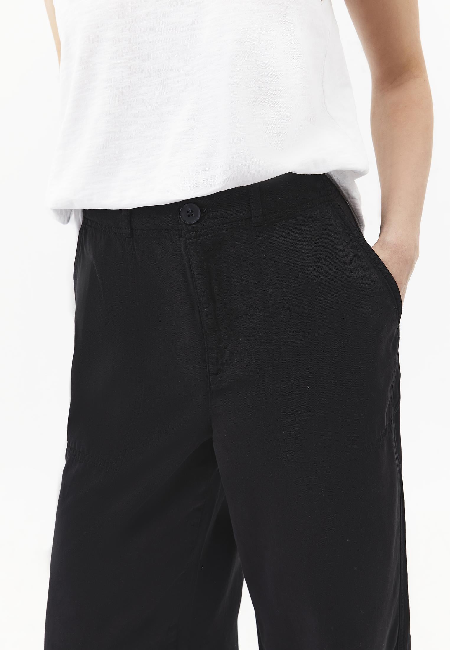 High Waist Pocket Detailed Wide Leg Pants - BLACK