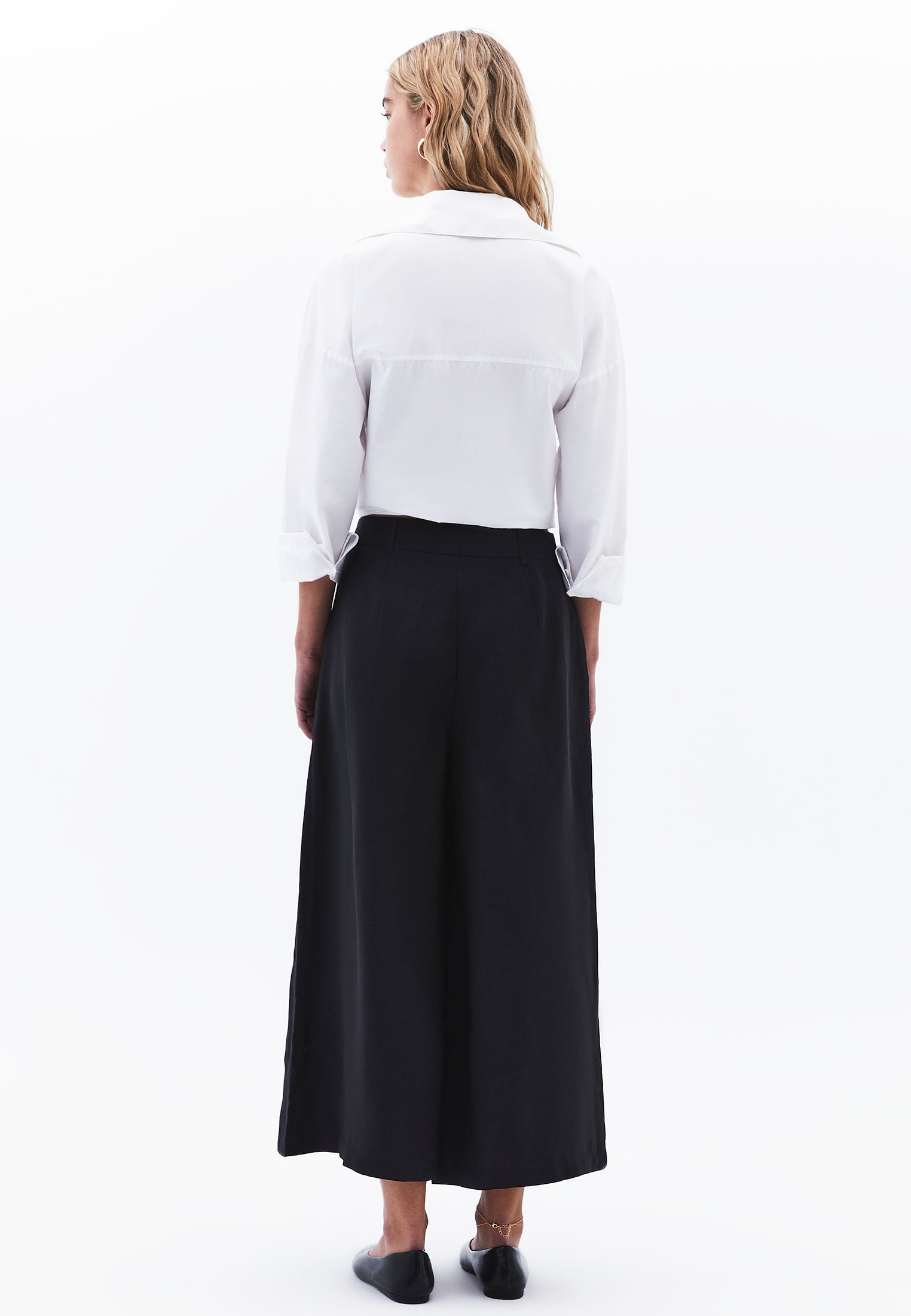 Cropped Culotte Trousers - BLACK
