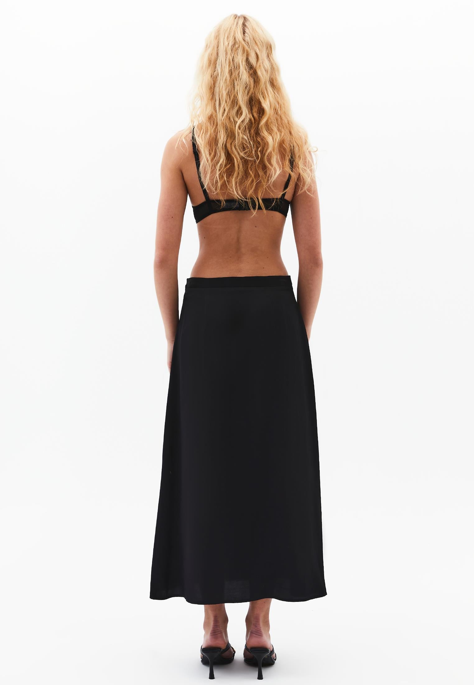 Midi Flared Skirt With Slit - BLACK