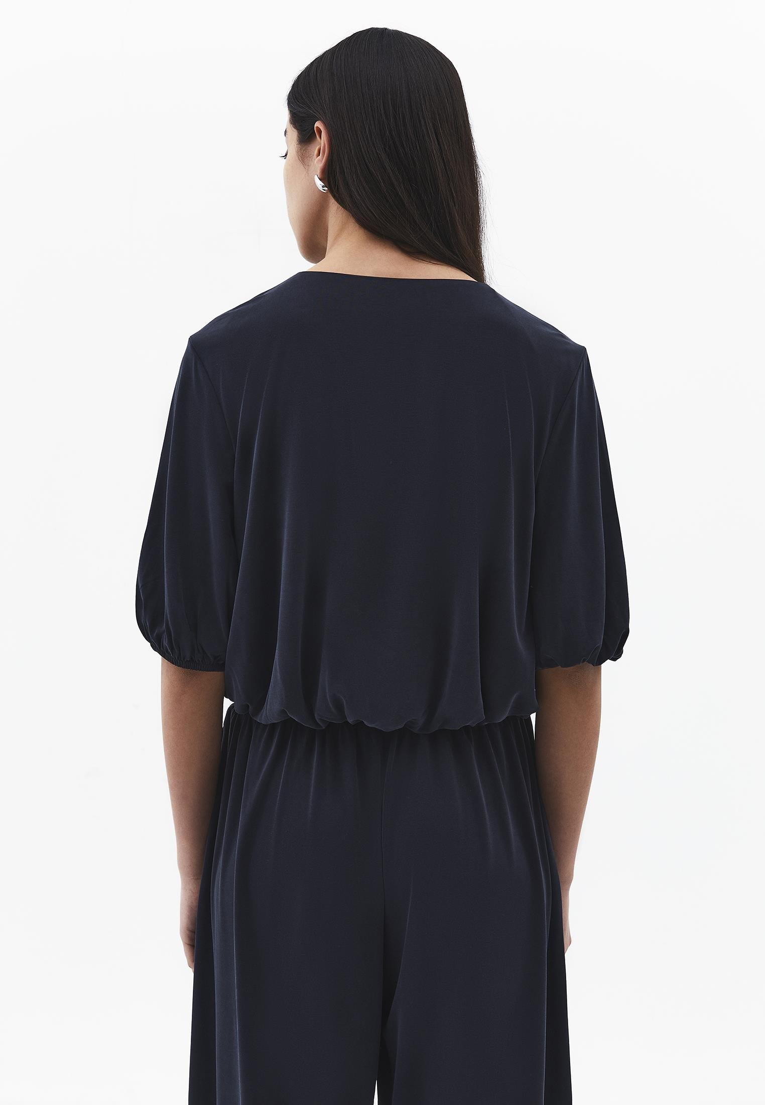 Crew Neck 3/4 Sleeve T-Shirt - BLACK