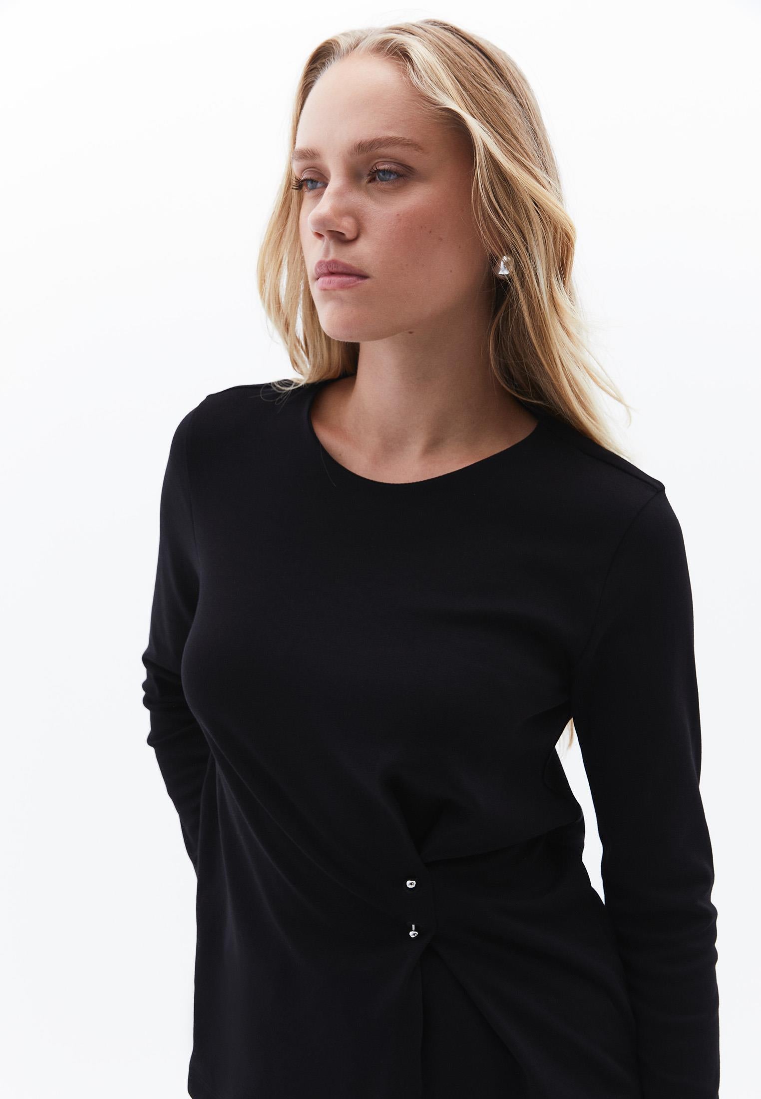 Crew Neck Long Sleeve Sweatshirt - BLACK
