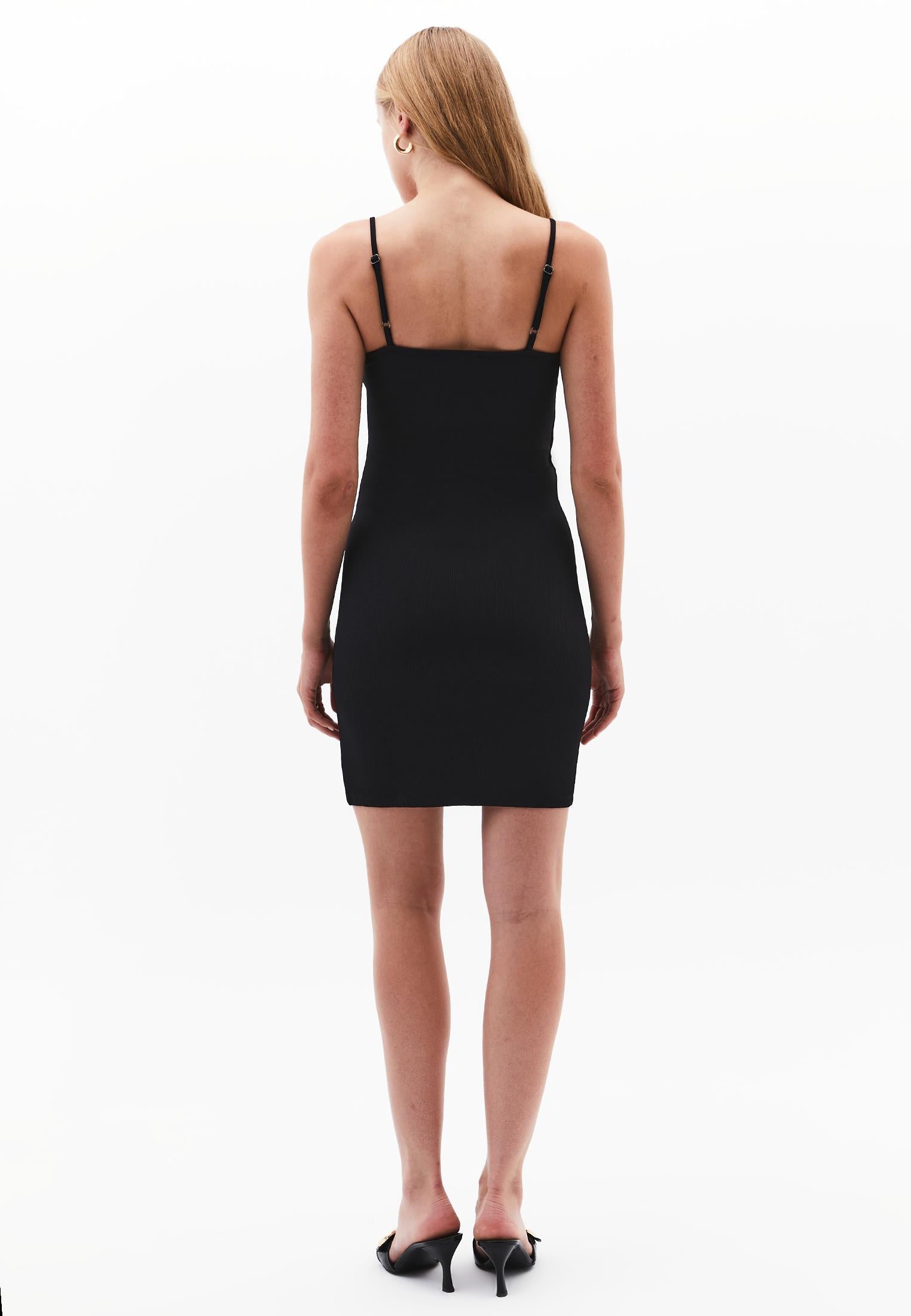 Short Strap Square Neck Dress - BLACK