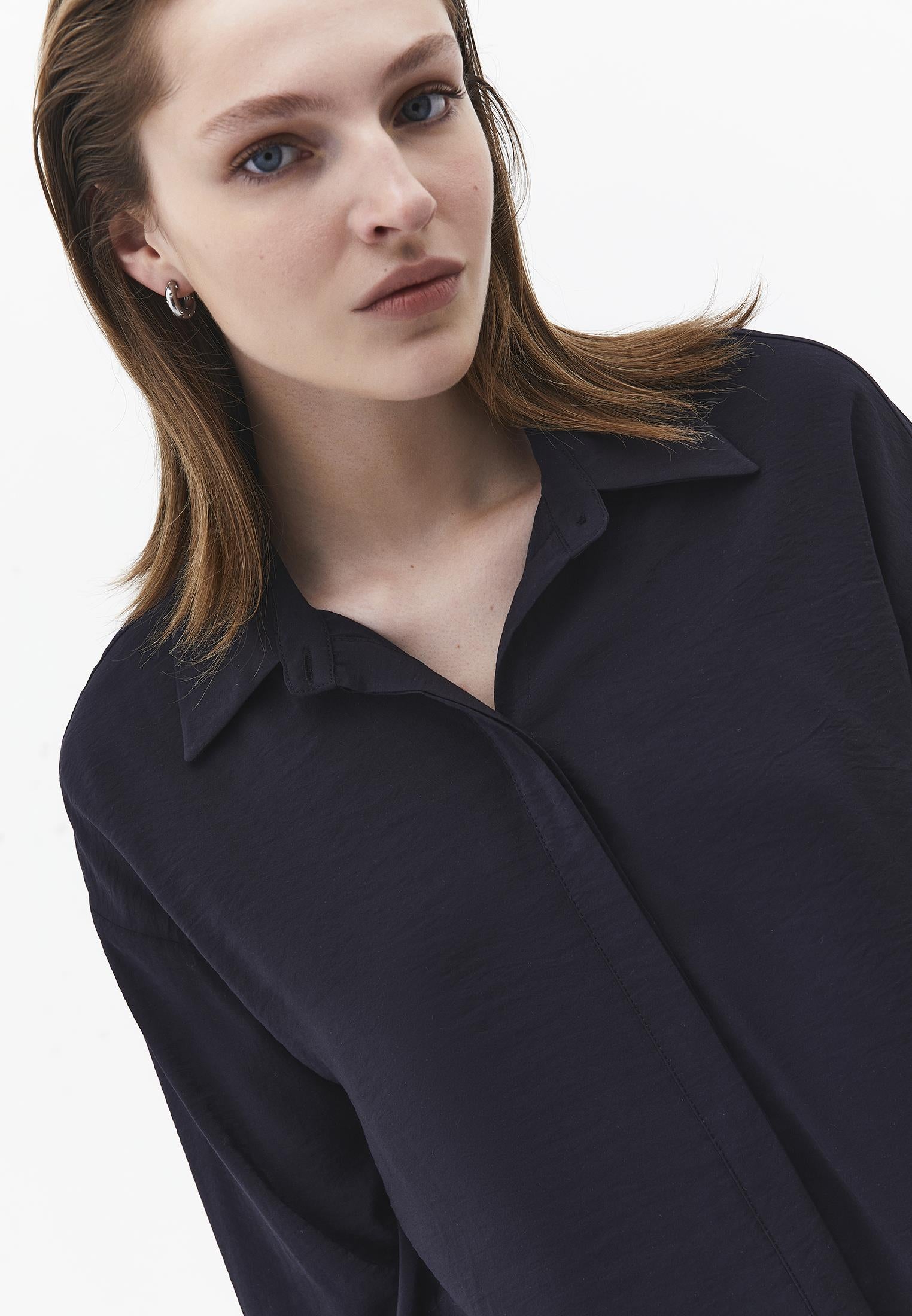 Oversize Long Sleeve Buttoned Shirt - BLACK
