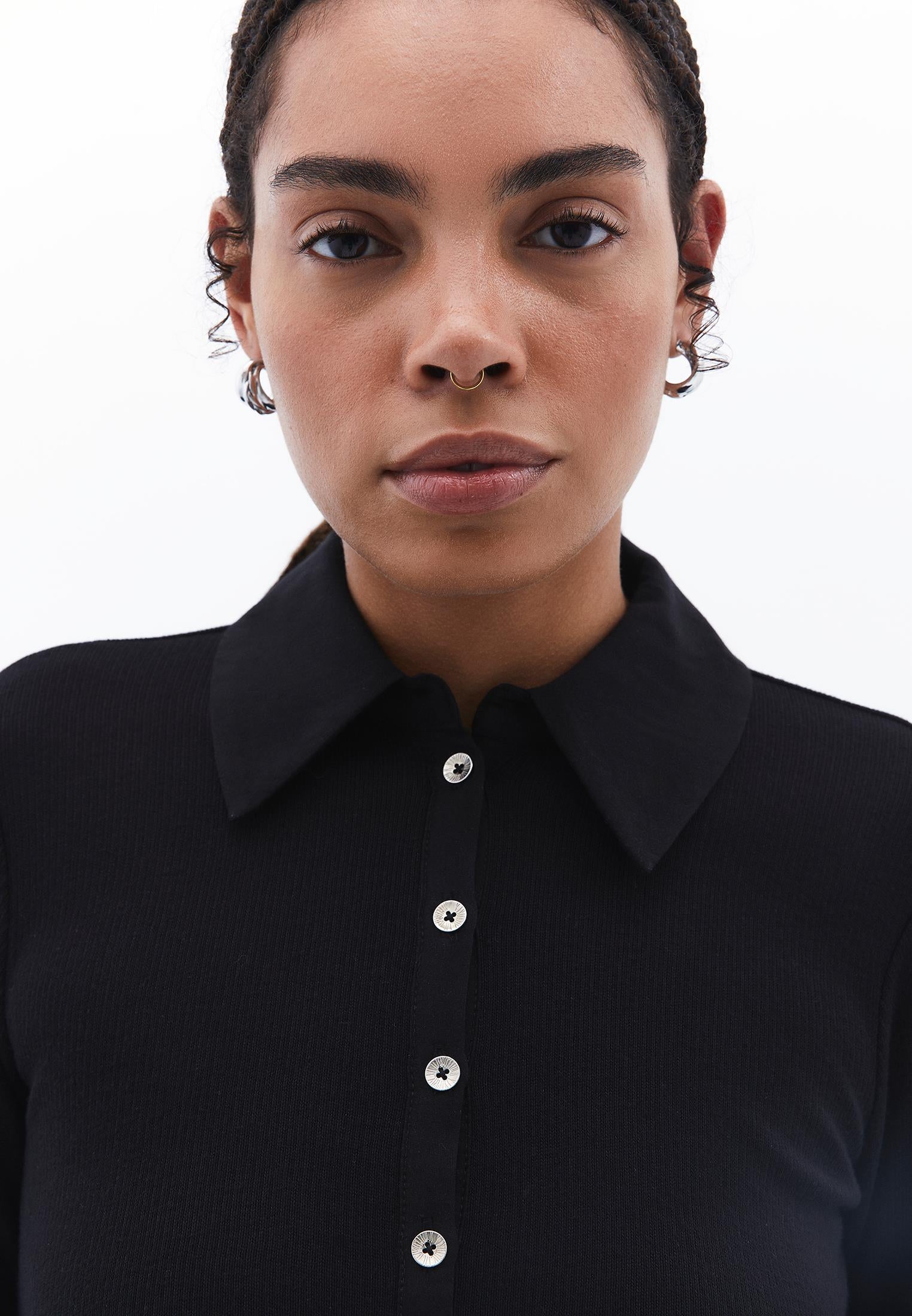 Polo Neck Long Sleeve Short Dress - BLACK