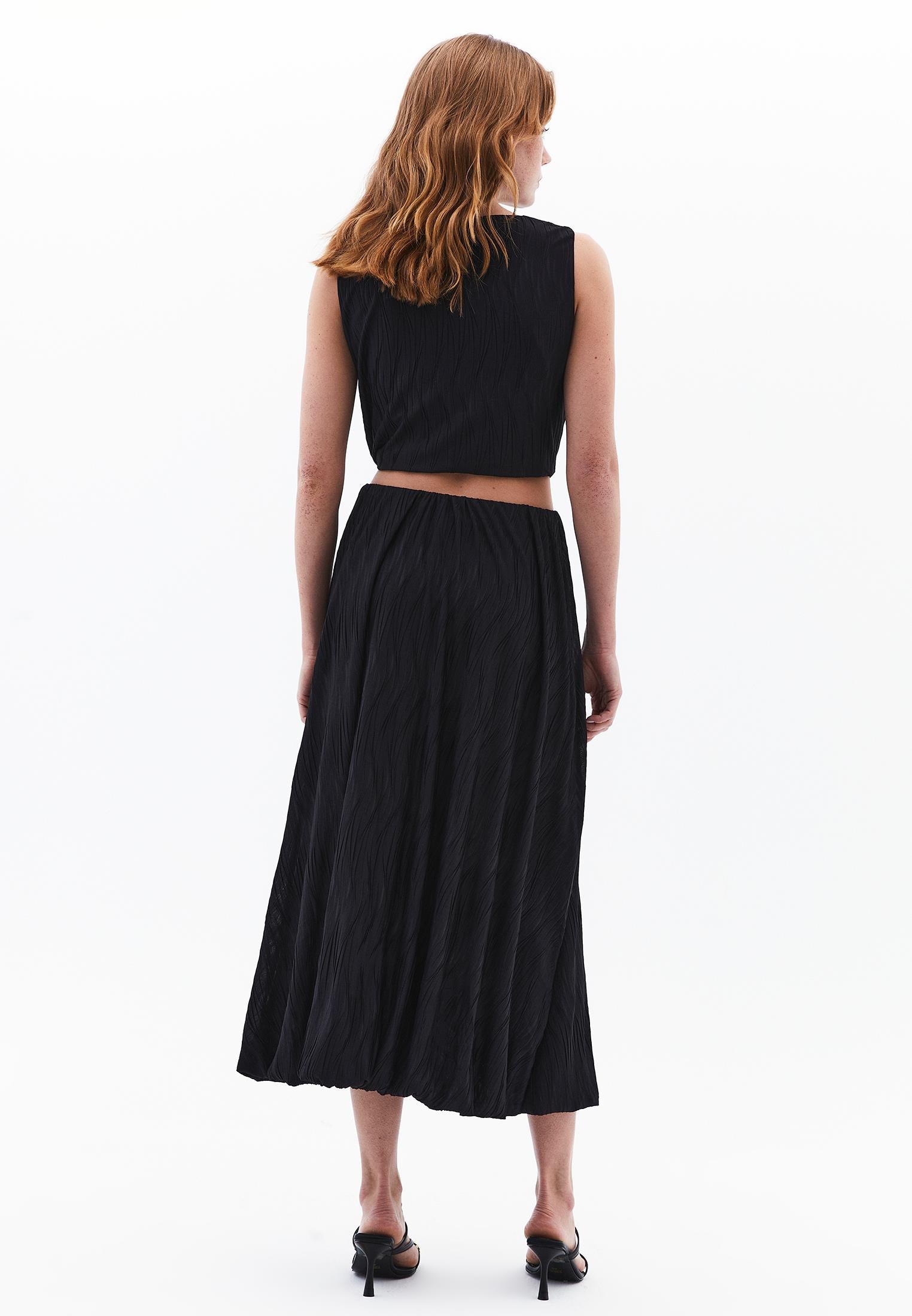 Balloon Form High Waist Long Skirt - BLACK