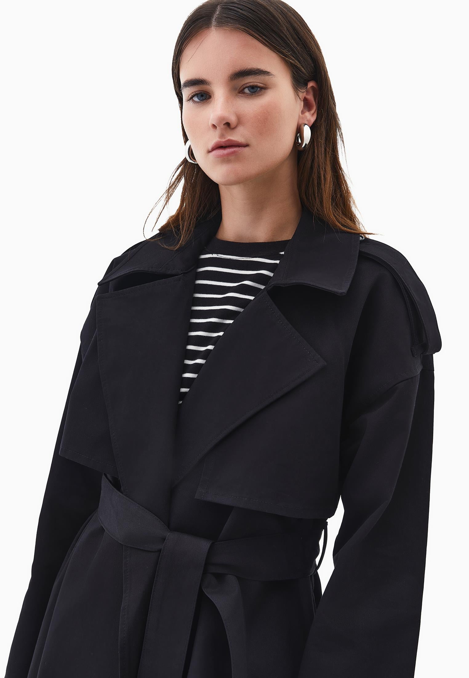 Cotton Belted Trenchcoat - BLACK