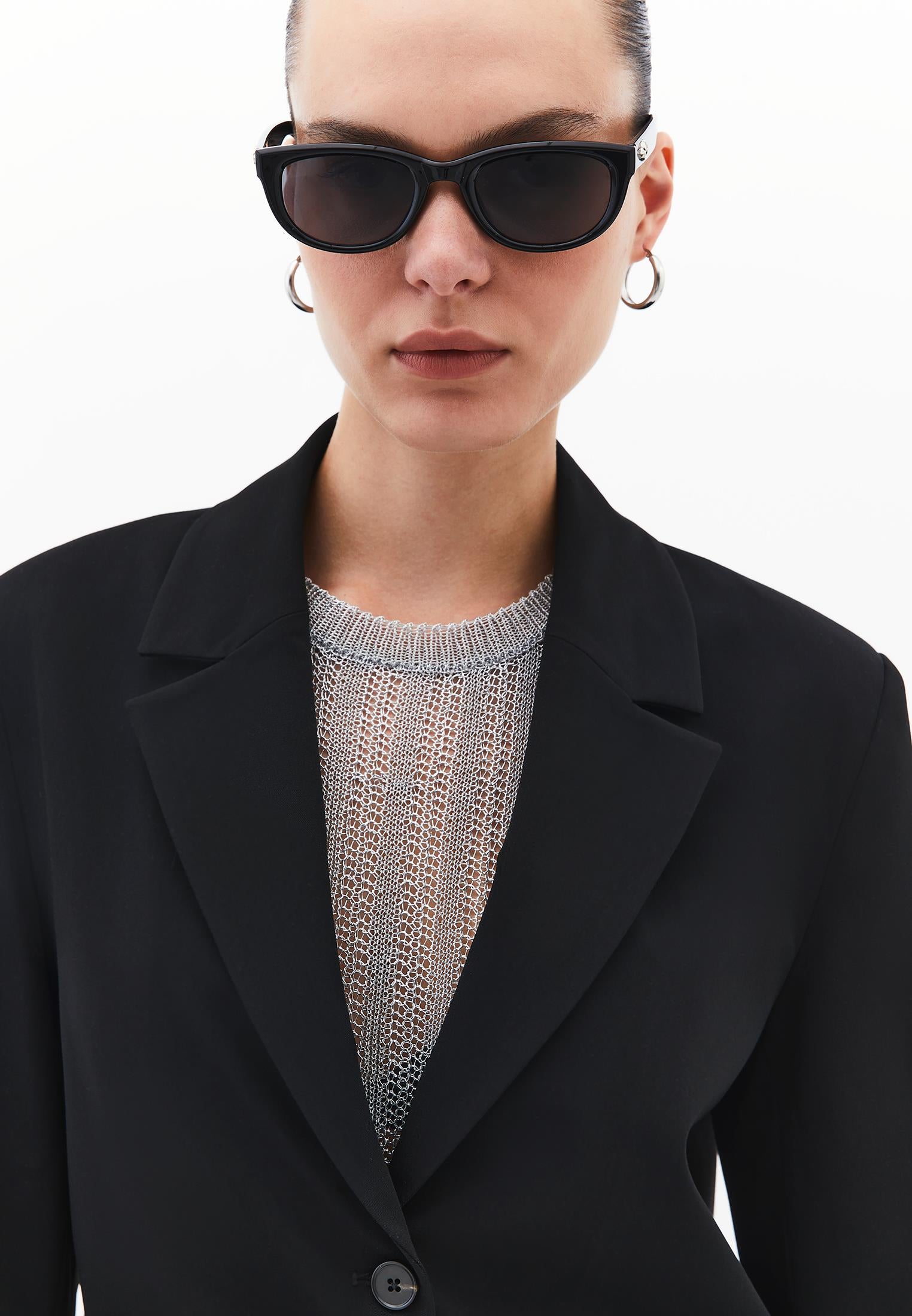 Oversize Blazer With Button Details - BLACK