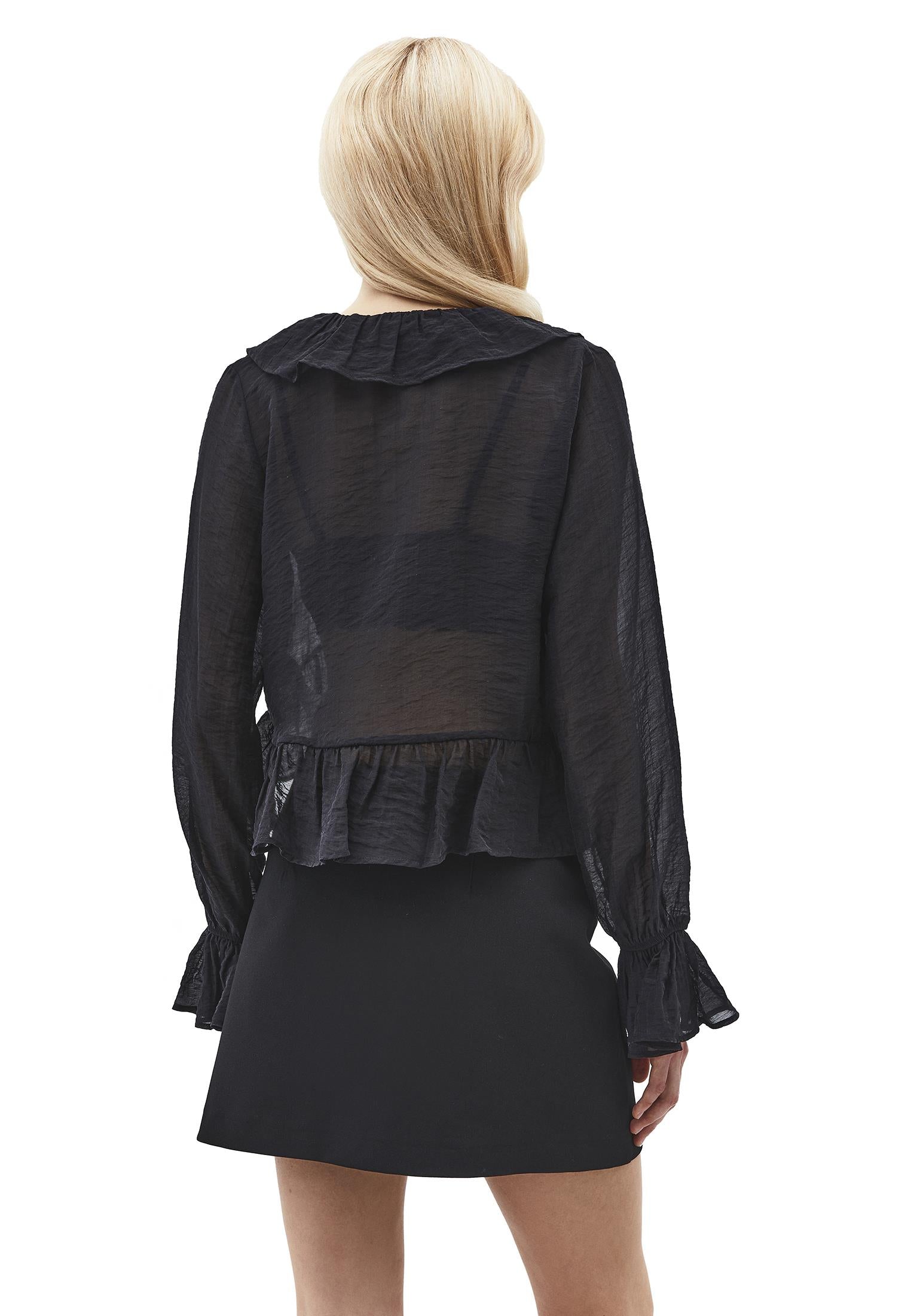 Ruffle Detail Buttoned Blouse - BLACK