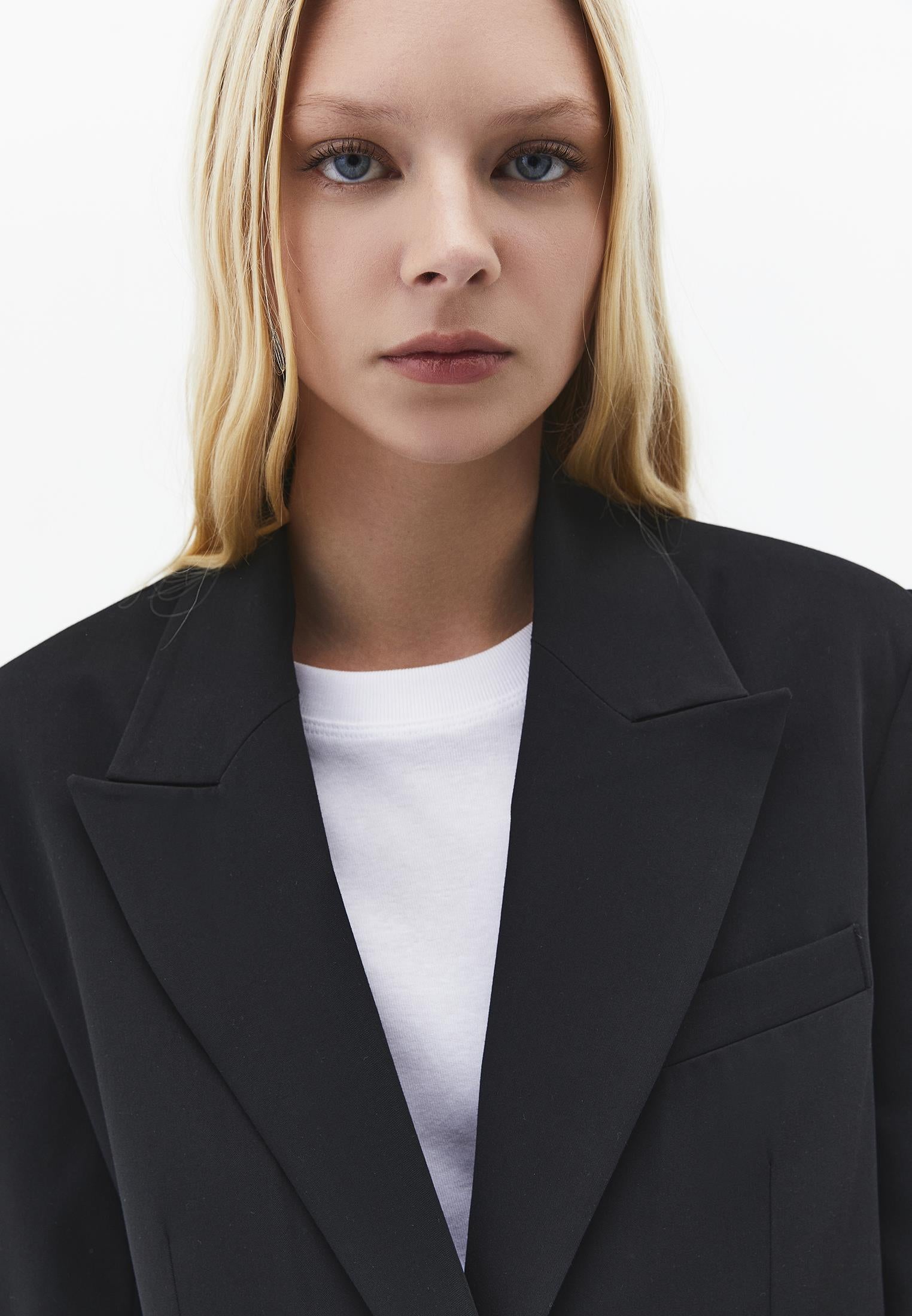 Boyfriend Fit Blazer Jacket - BLACK