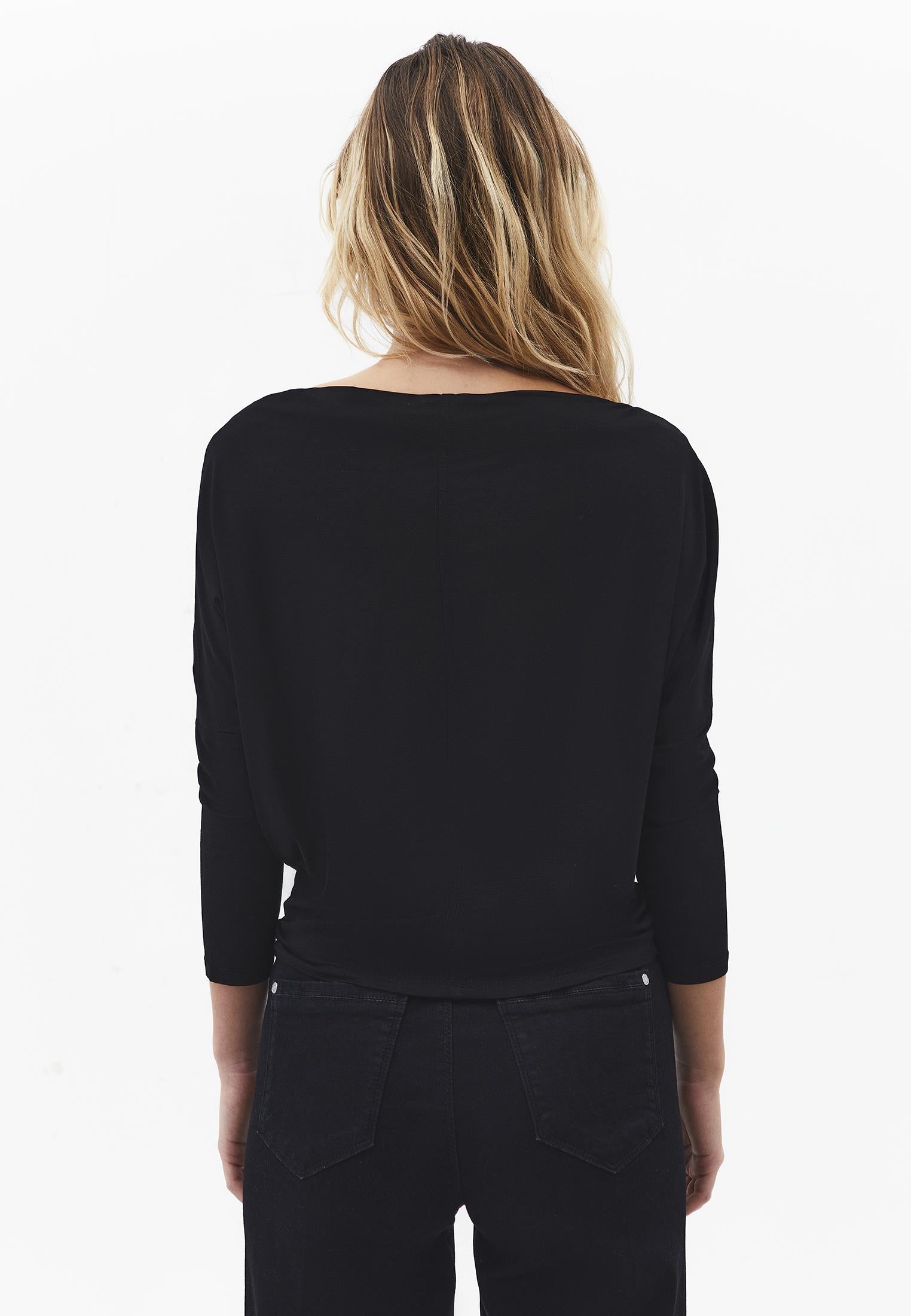 Asymmetric Neck Batwing Sleeve T-Shirt - BLACK