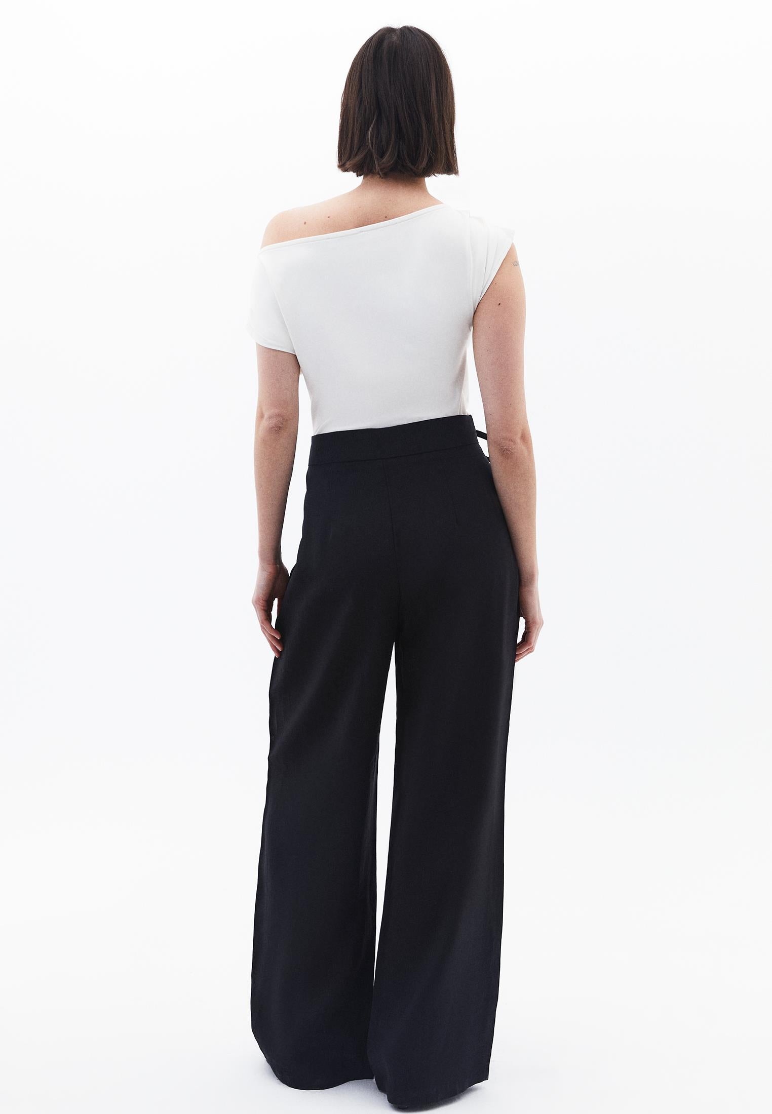 Ultra High Waist Belted Straight Leg Pants - BLACK