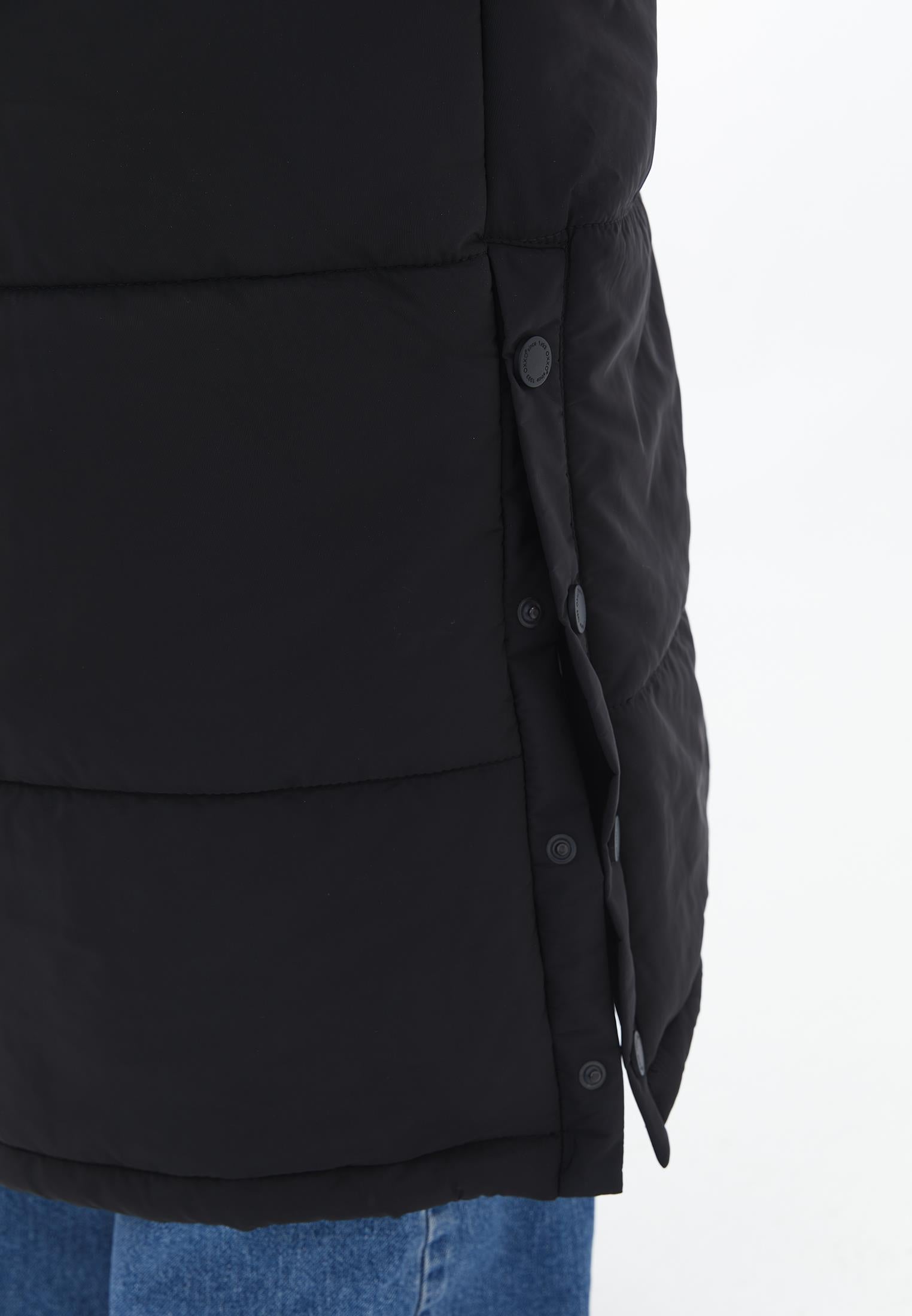 Long Loose Fit Buttoned Coat - BLACK
