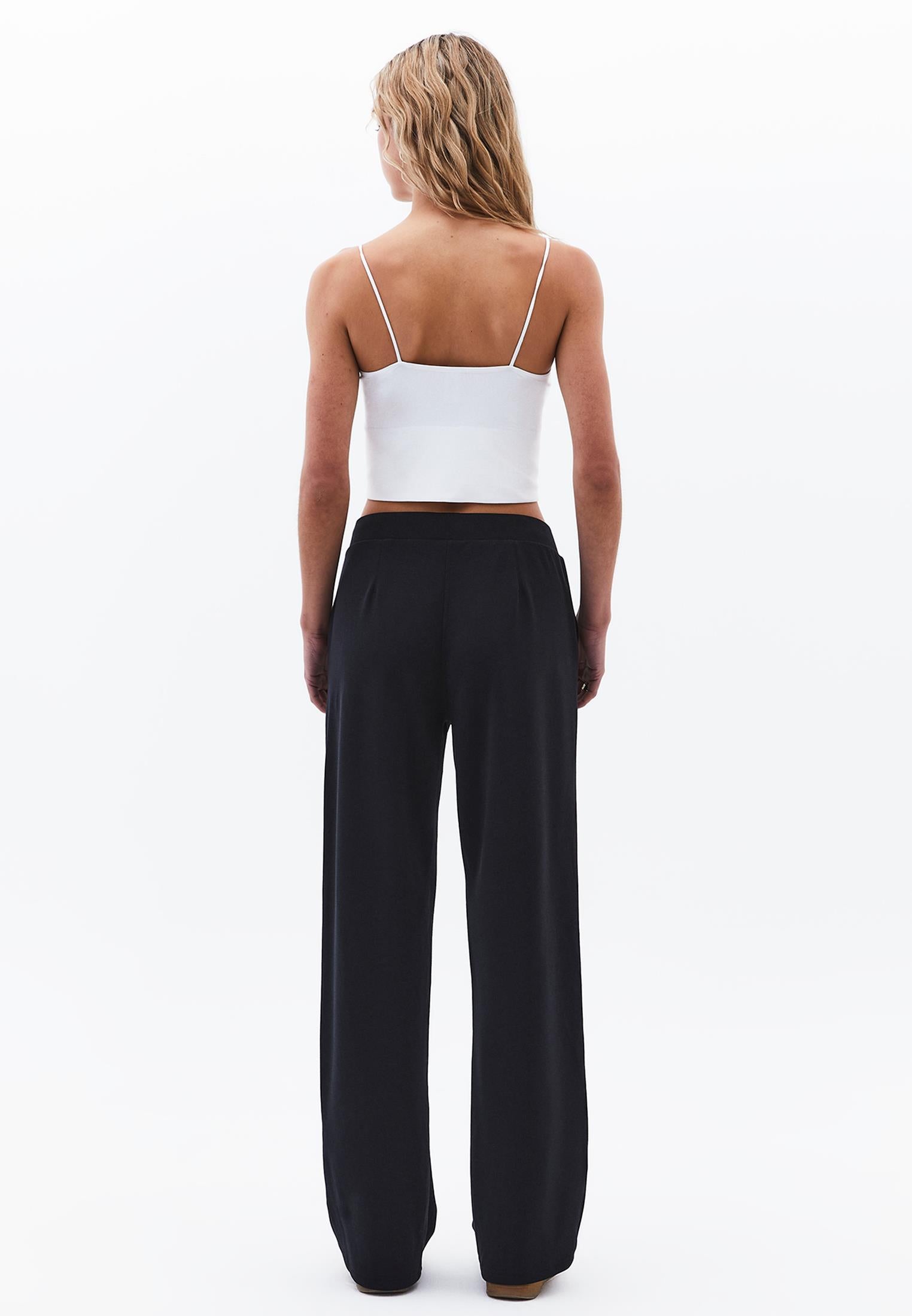 High Waist Straight Leg Elastic Waist Pants - BLACK