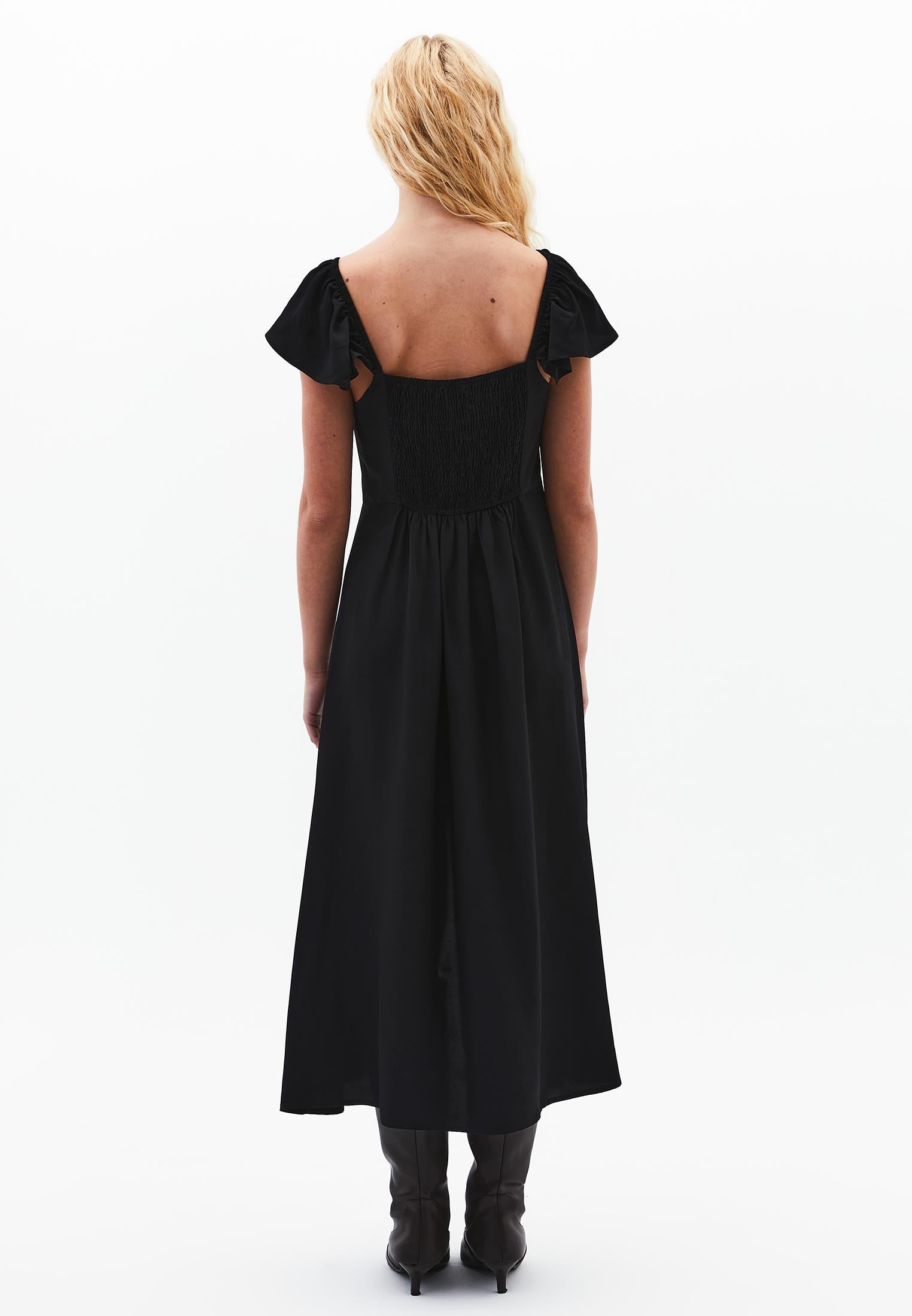 Sweetheart Neck Slit Detailed Midi Dress - BLACK