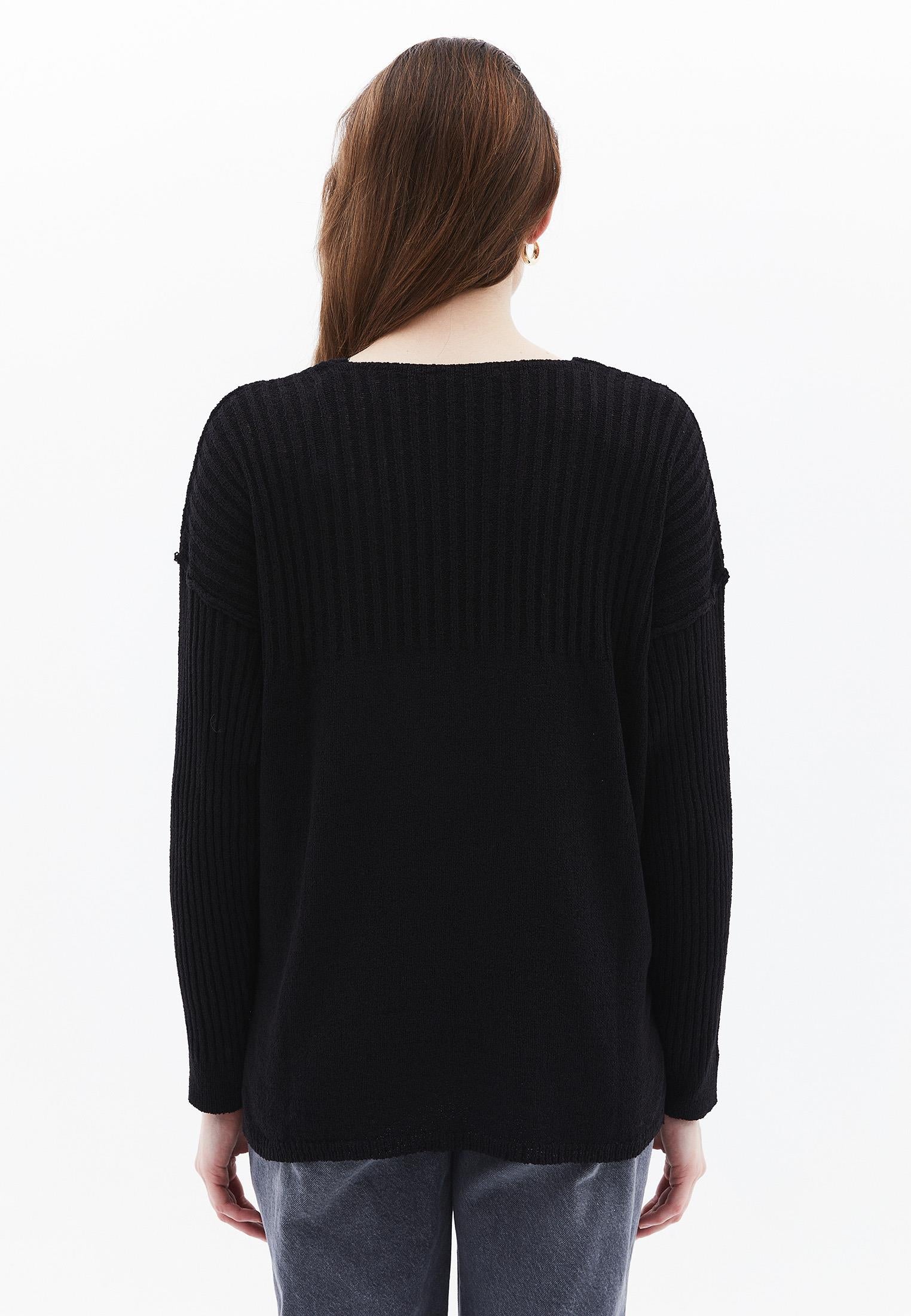 V Neck Bouclé Sweater - BLACK
