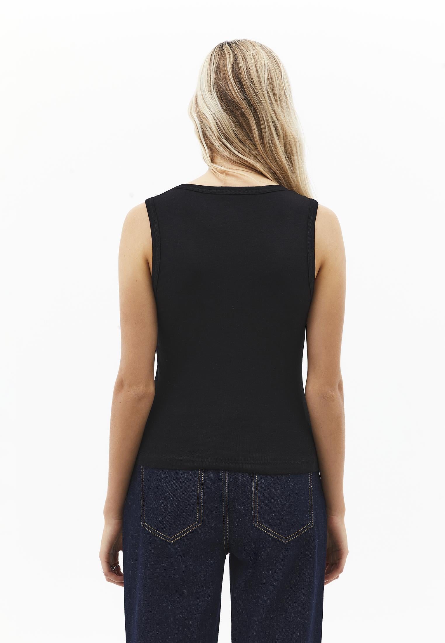 V Neck Bodycon Rib Tank Top - BLACK
