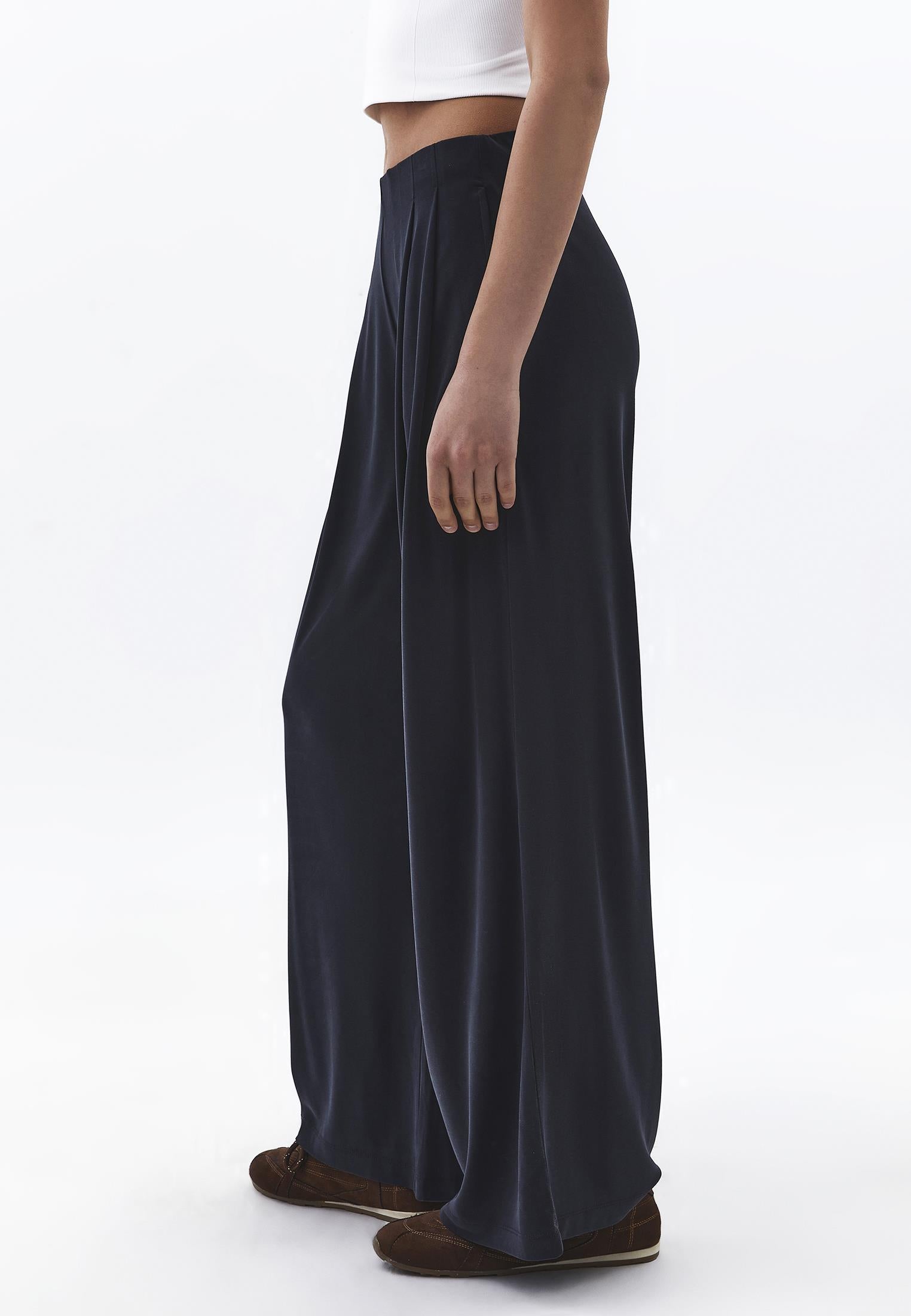 Wide Leg Elastic Waist Pants - BLACK