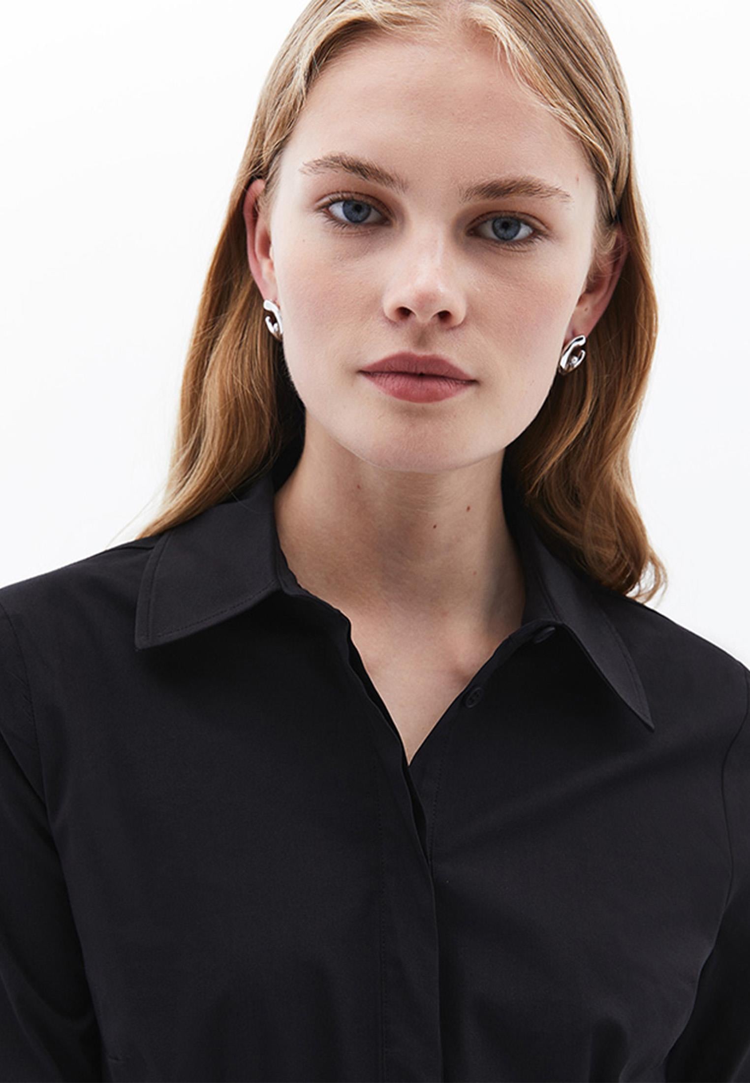 Woven Standard Long Sleeve Shirt - BLACK