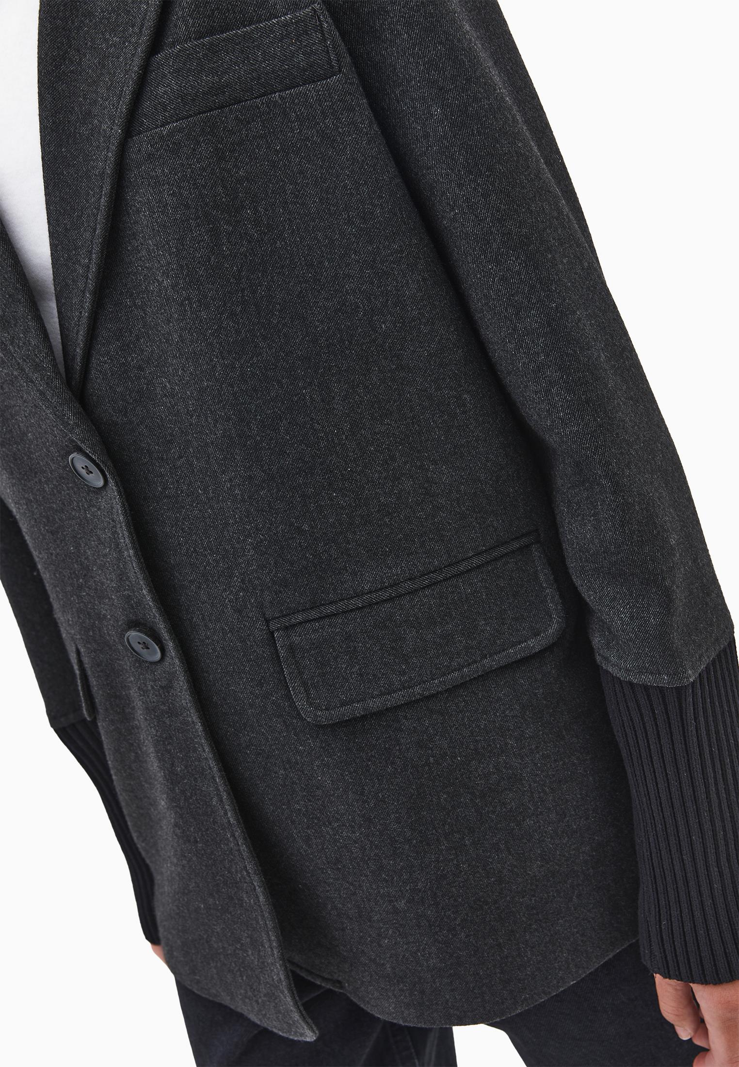 Double-Breasted Long-Sleeve Blazer Jacket - BLACK