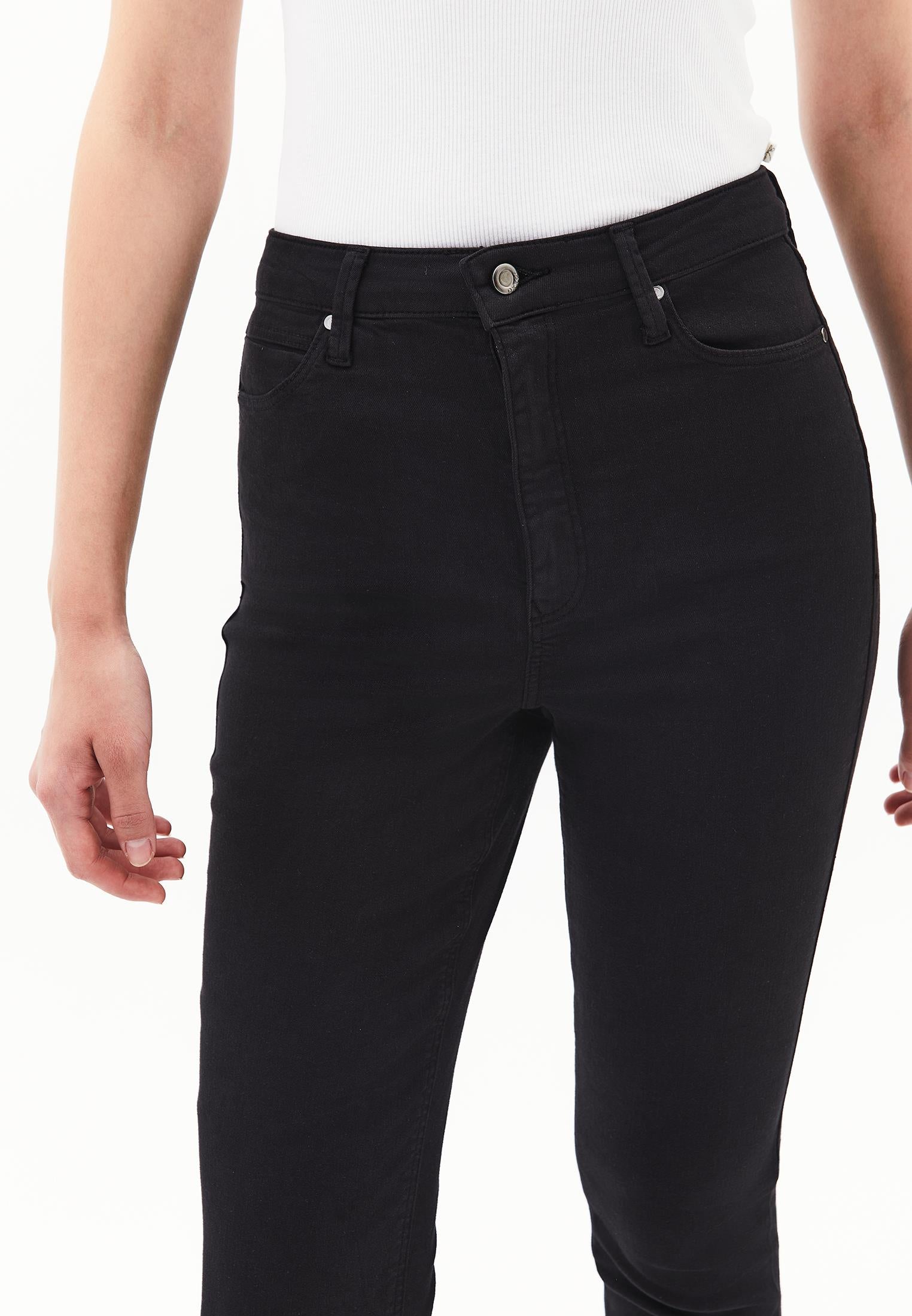High Waist Cropped Skinny Pants - BLACK