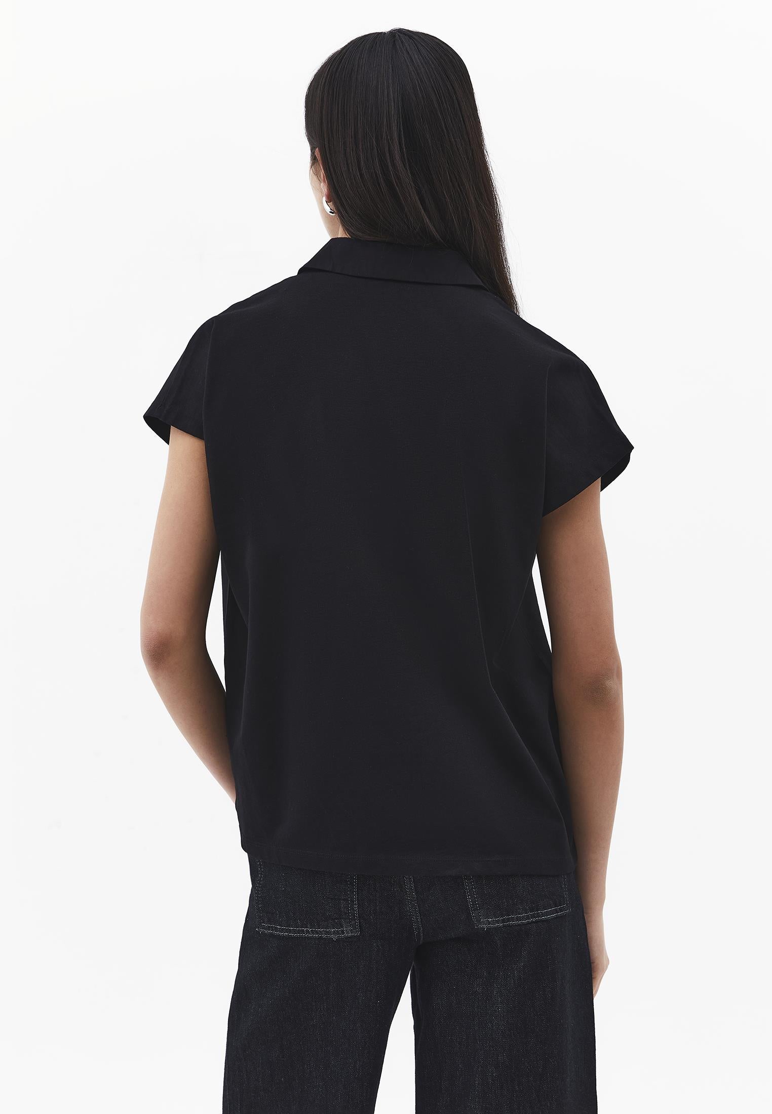 Button Detailed Polo Neck T-Shirt - BLACK