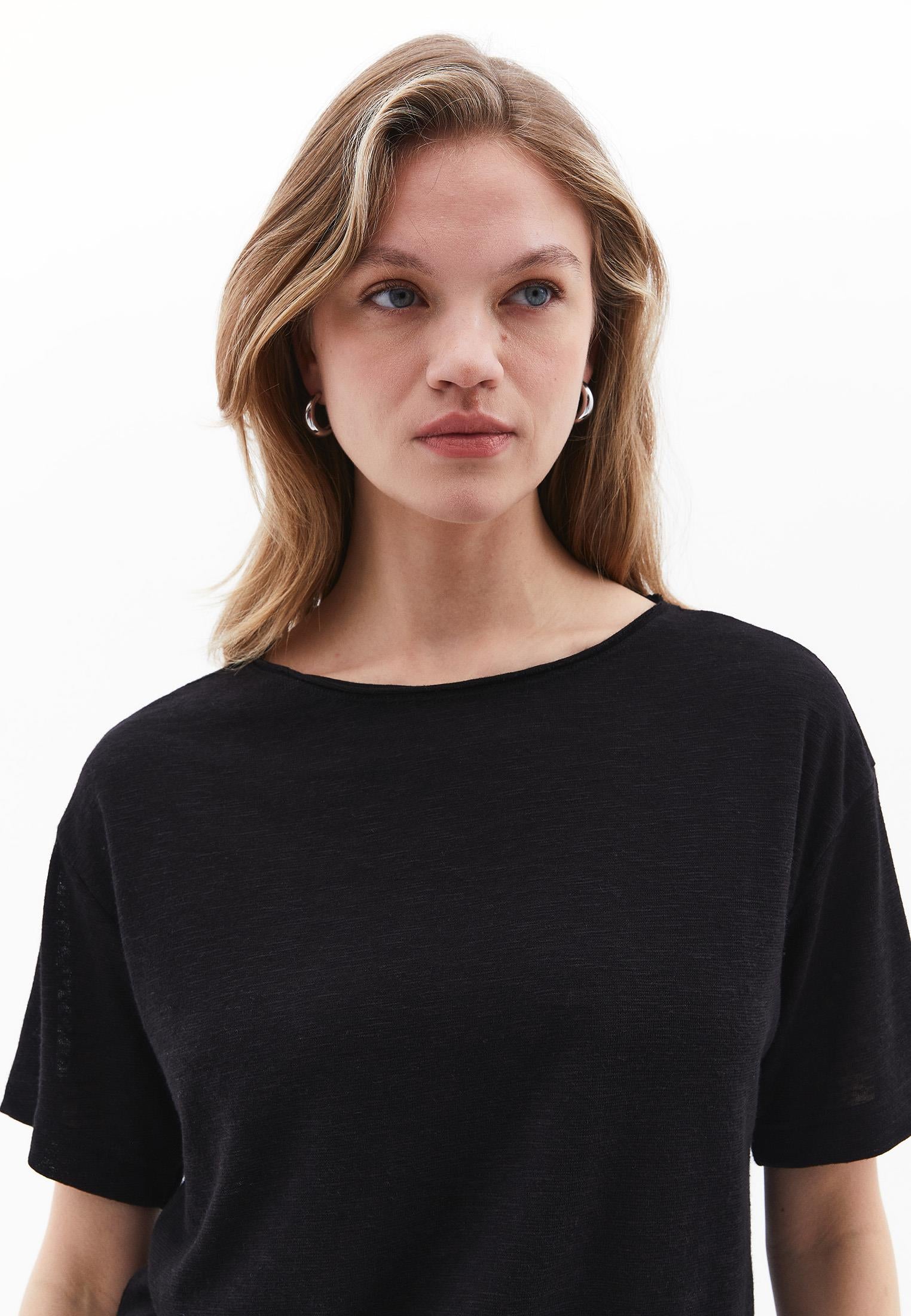 Boat Neck Loose T-Shirt - BLACK