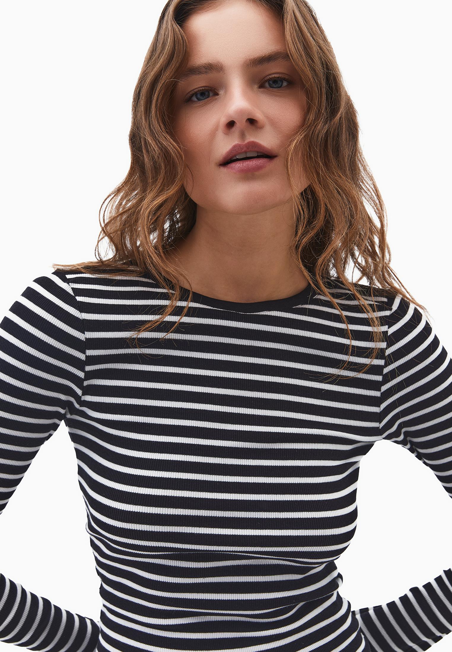 Long Sleeve T-Shirt With Ribbed Knit, Slit Details And Crew Neck - ICE MILK/BLACK