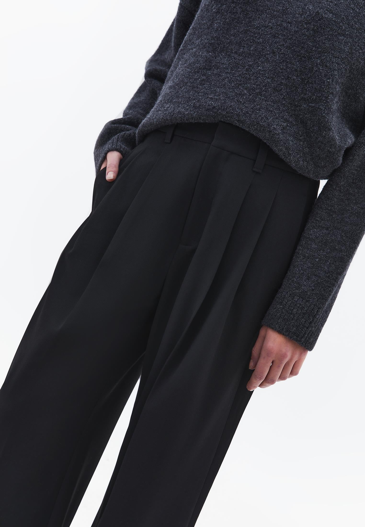 Wide Leg High Waist Pants - BLACK