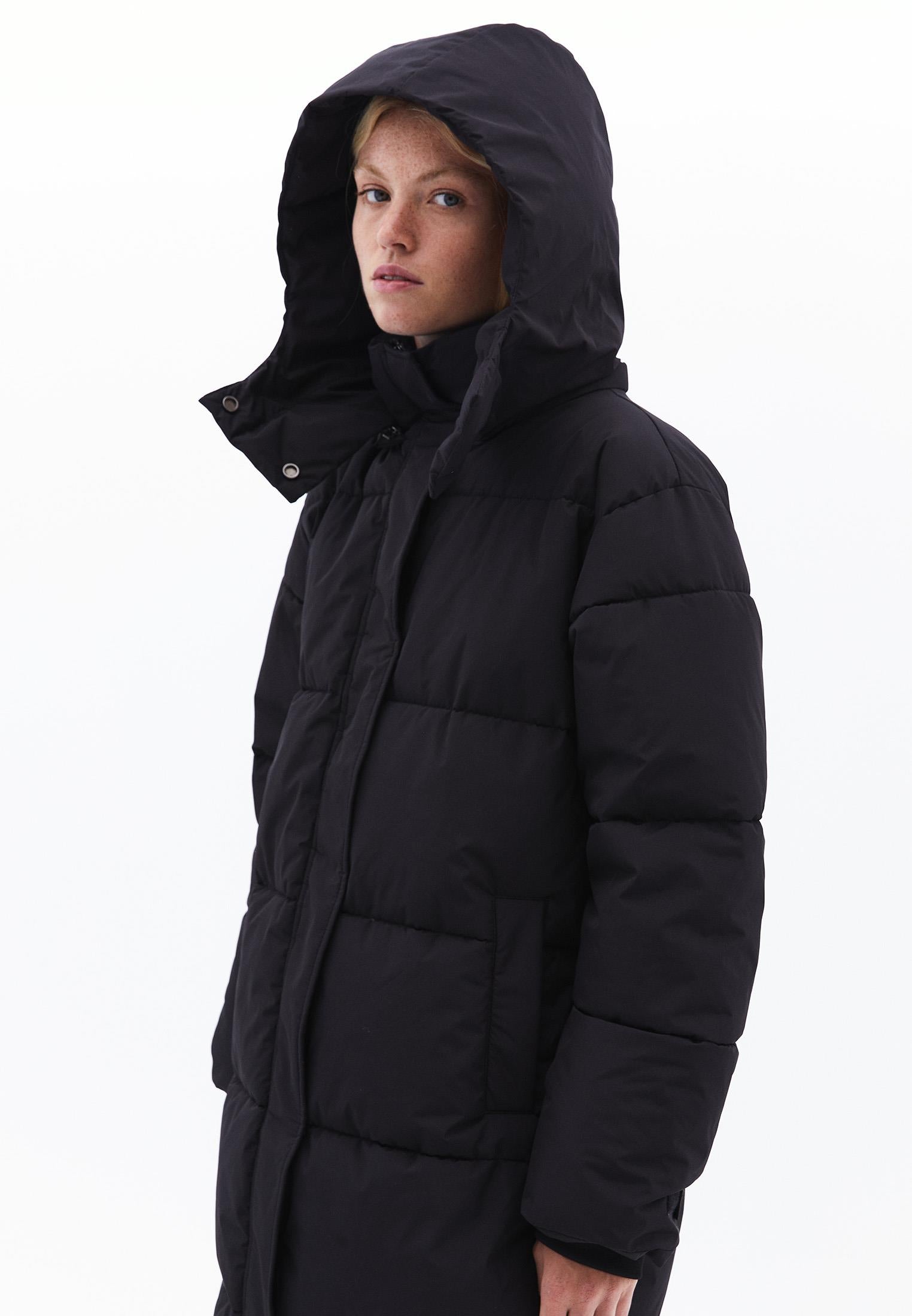 Long Coat With Zipper Detail - BLACK
