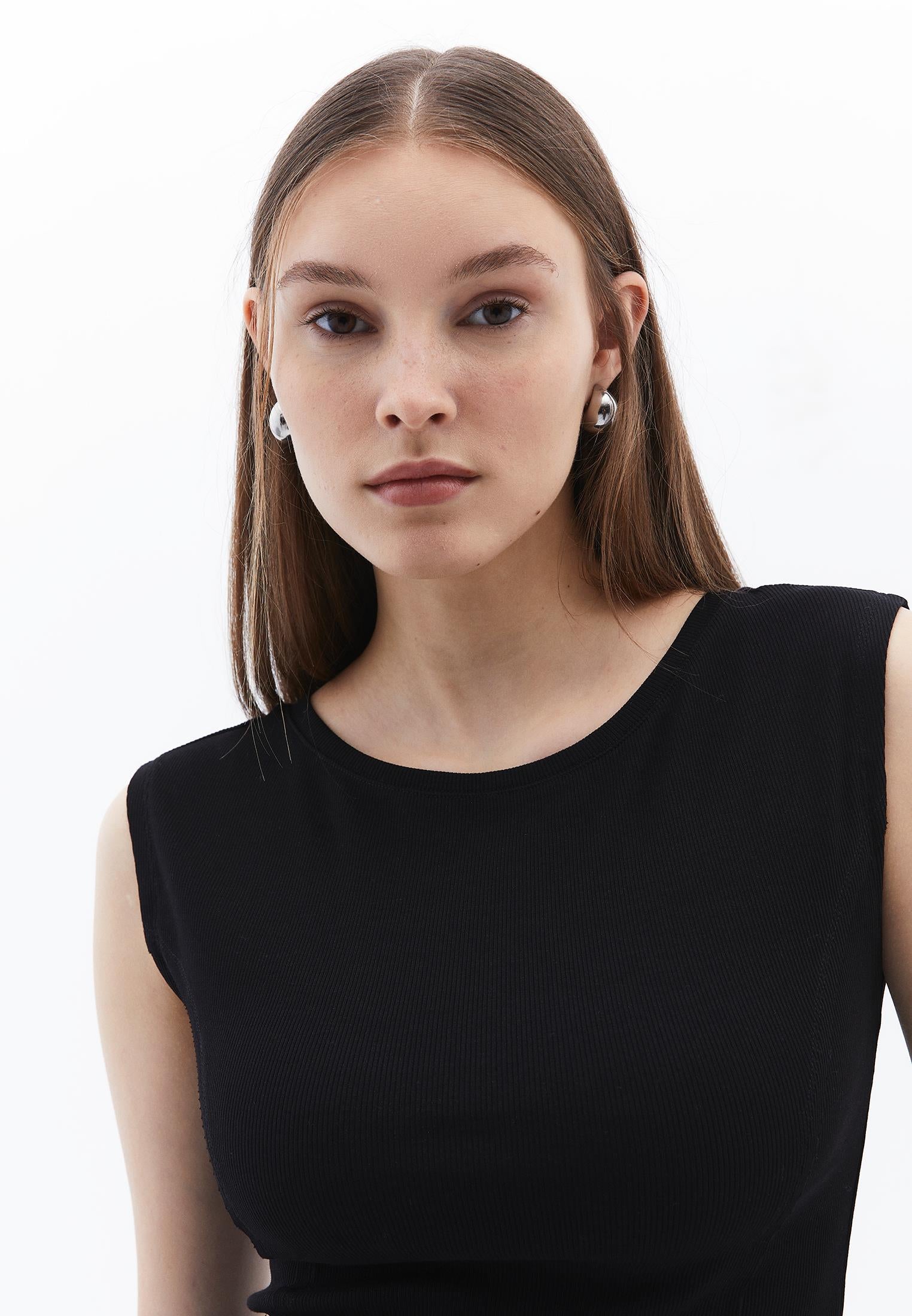 Boat Neck Short Sleeve T-Shirt - BLACK