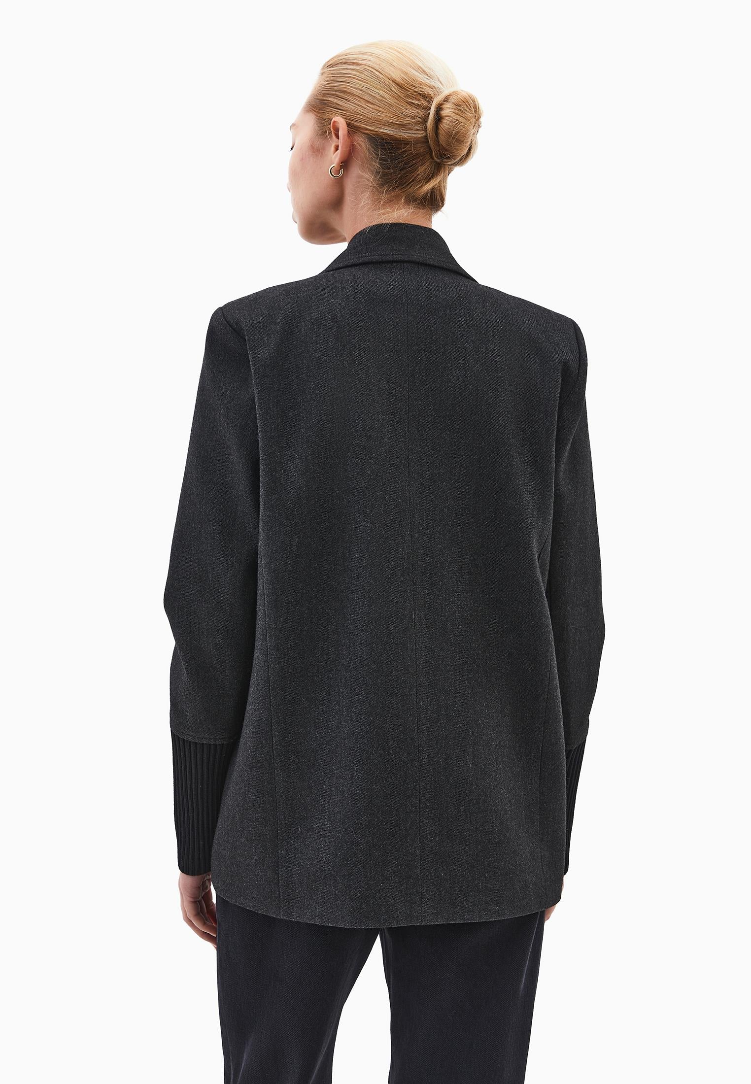 Double-Breasted Long-Sleeve Blazer Jacket - BLACK