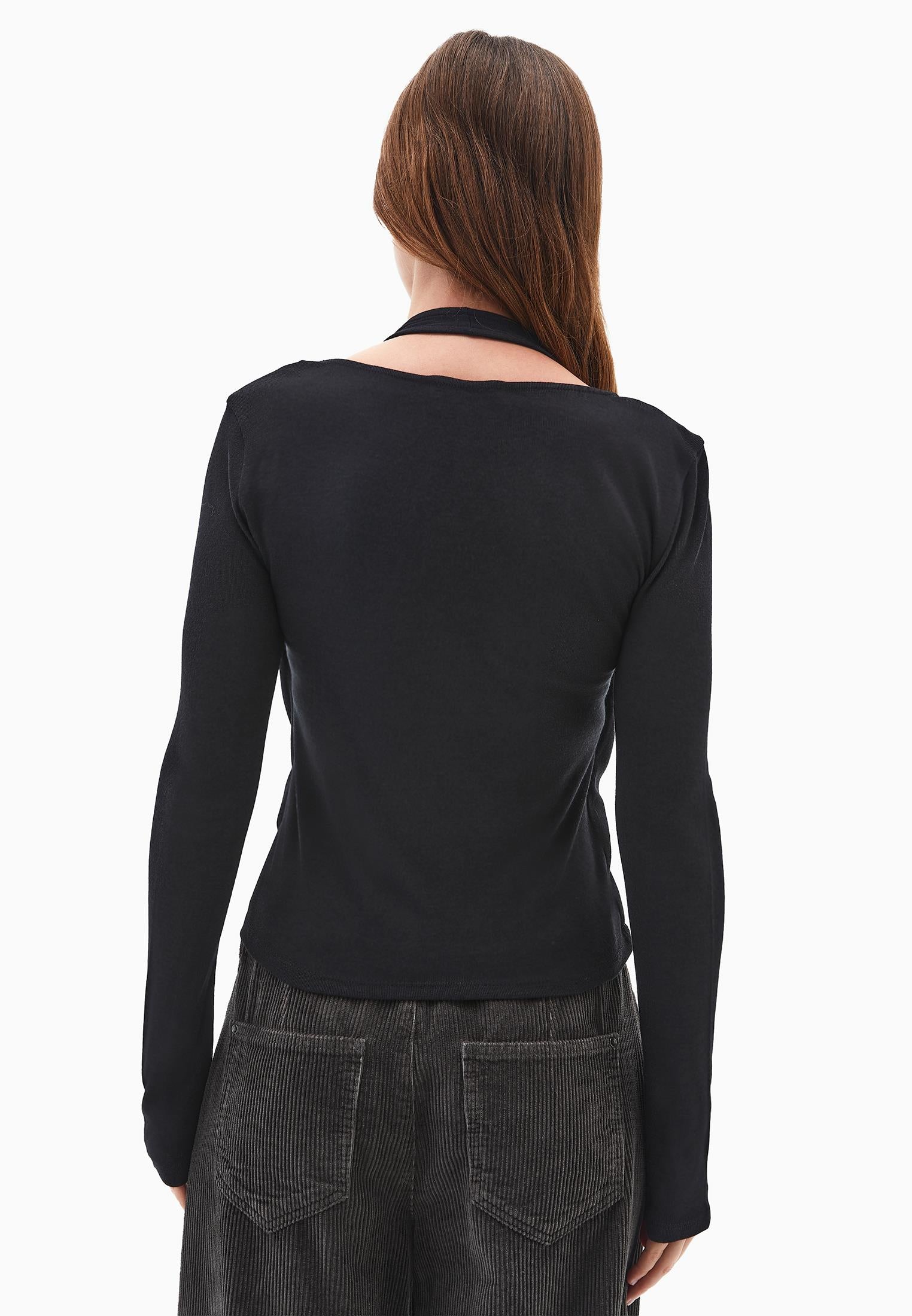 V Neck Long Sleeve T-Shirt - BLACK