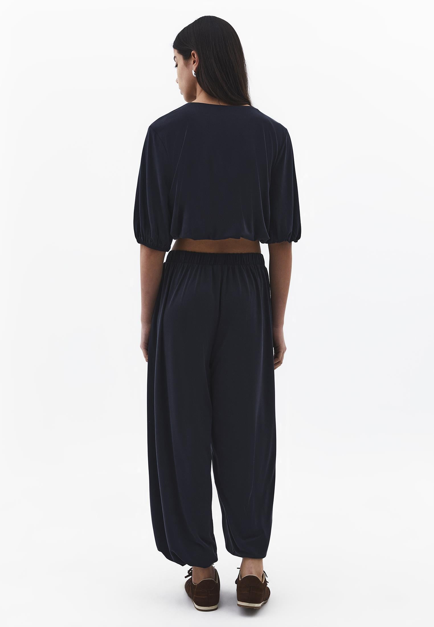 Balloon Form High Waist Jogger Pants - BLACK