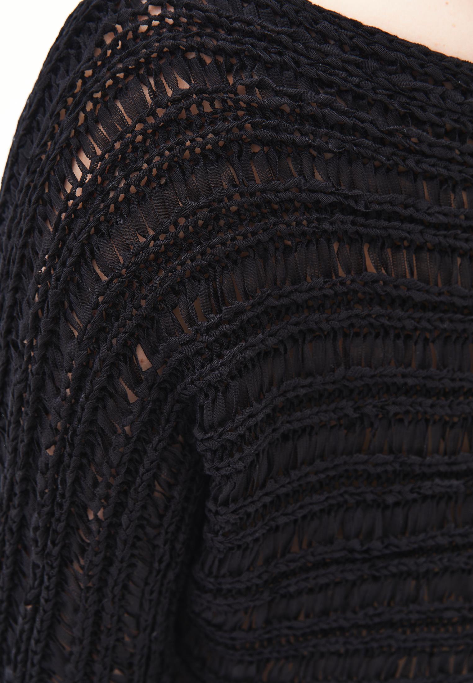 Ajour Standard Boat Neck Knit Sweater - BLACK