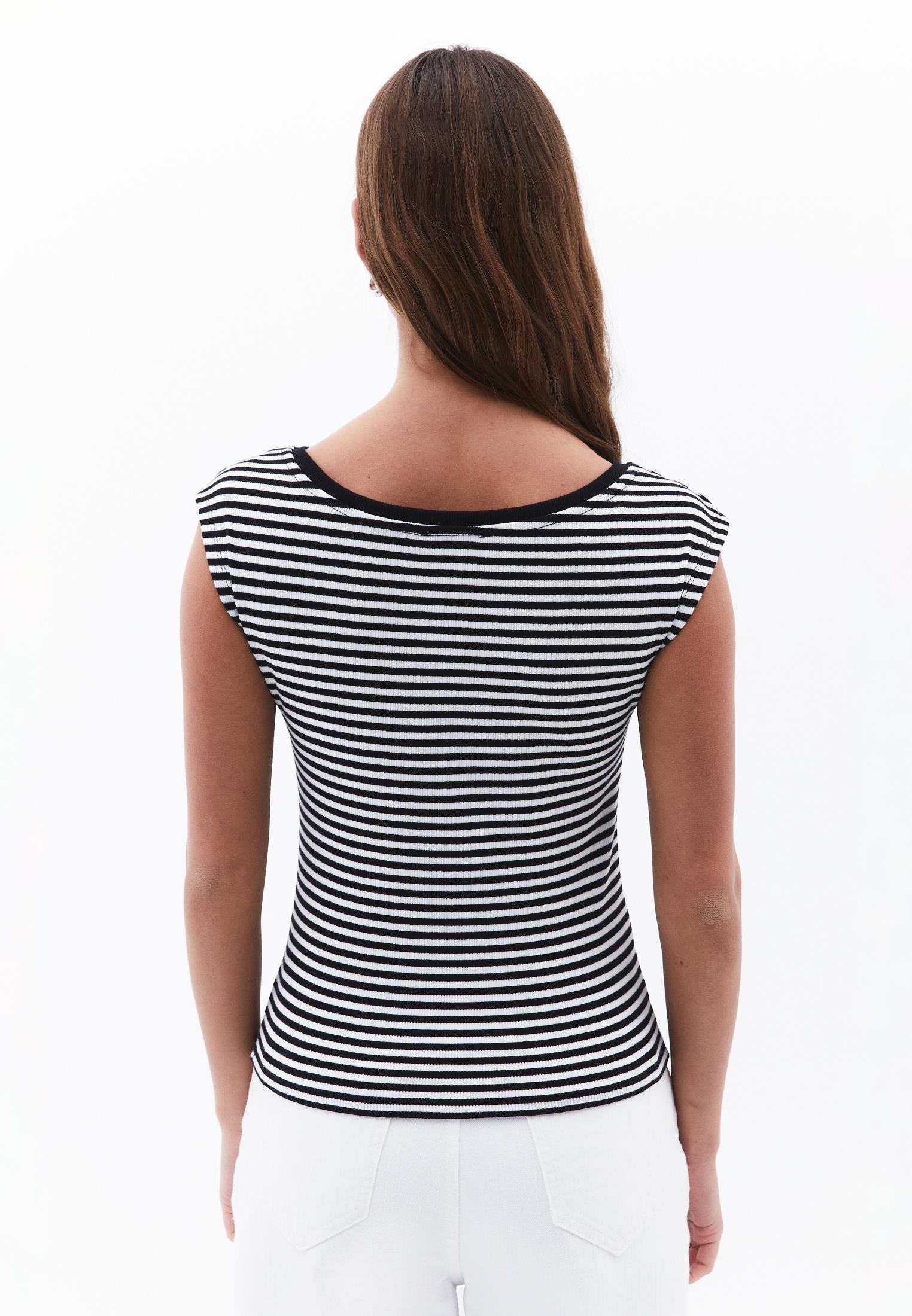 Boat Neck Bodycon T-Shirt - WHITE/BLACK