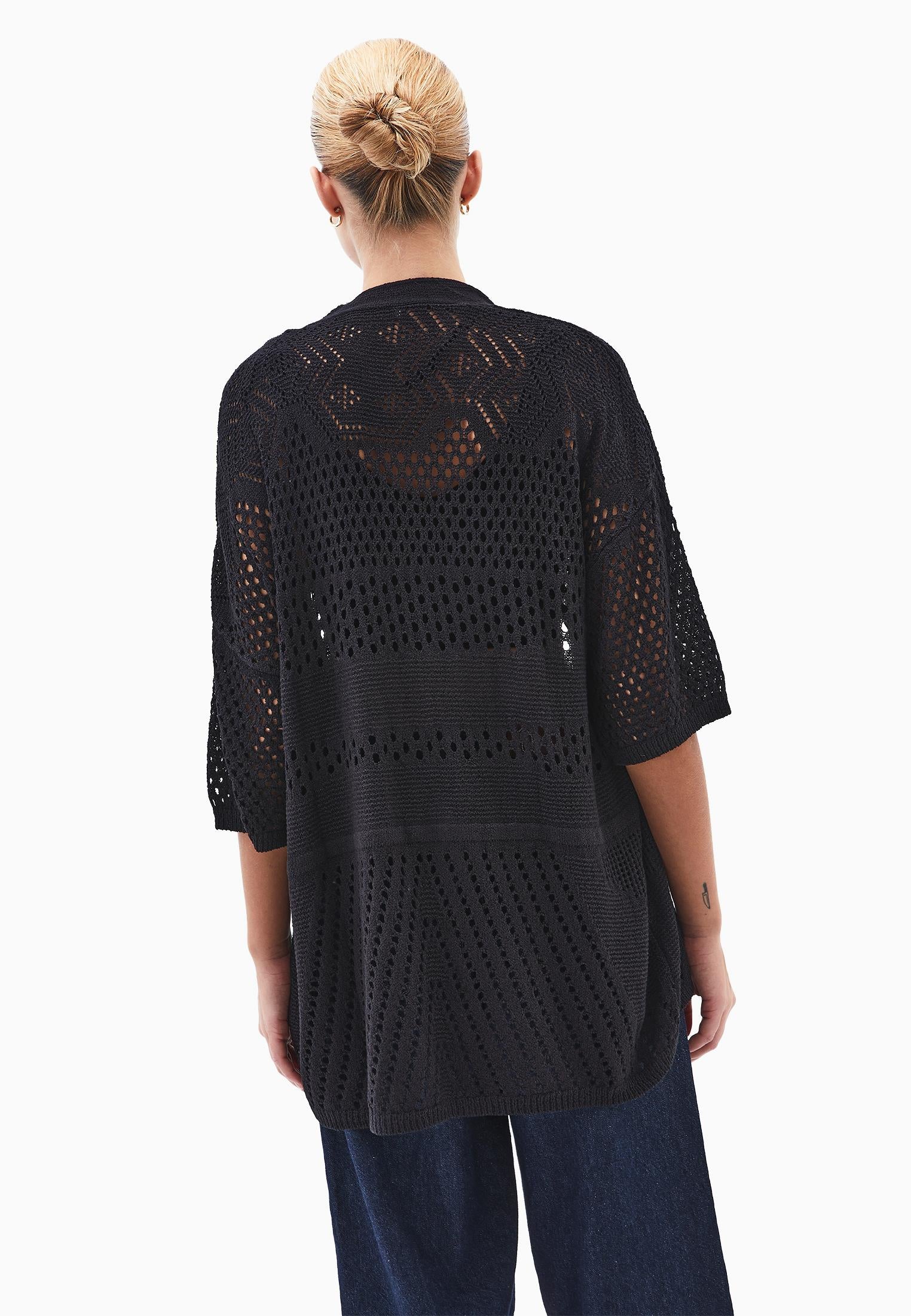 Midi Cardigan With Ajour Details - BLACK