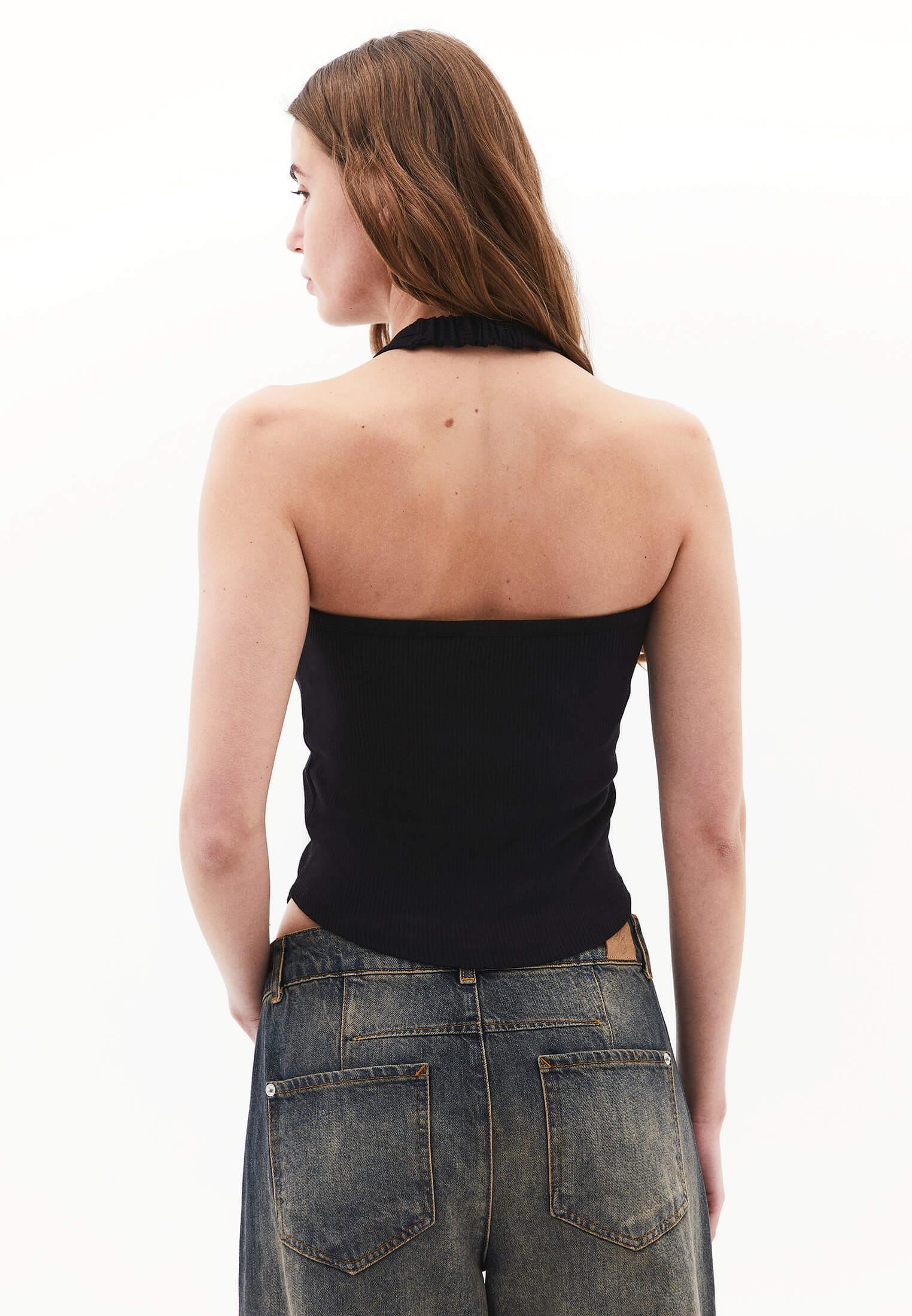 U Neck Bodycon Tank Top - BLACK