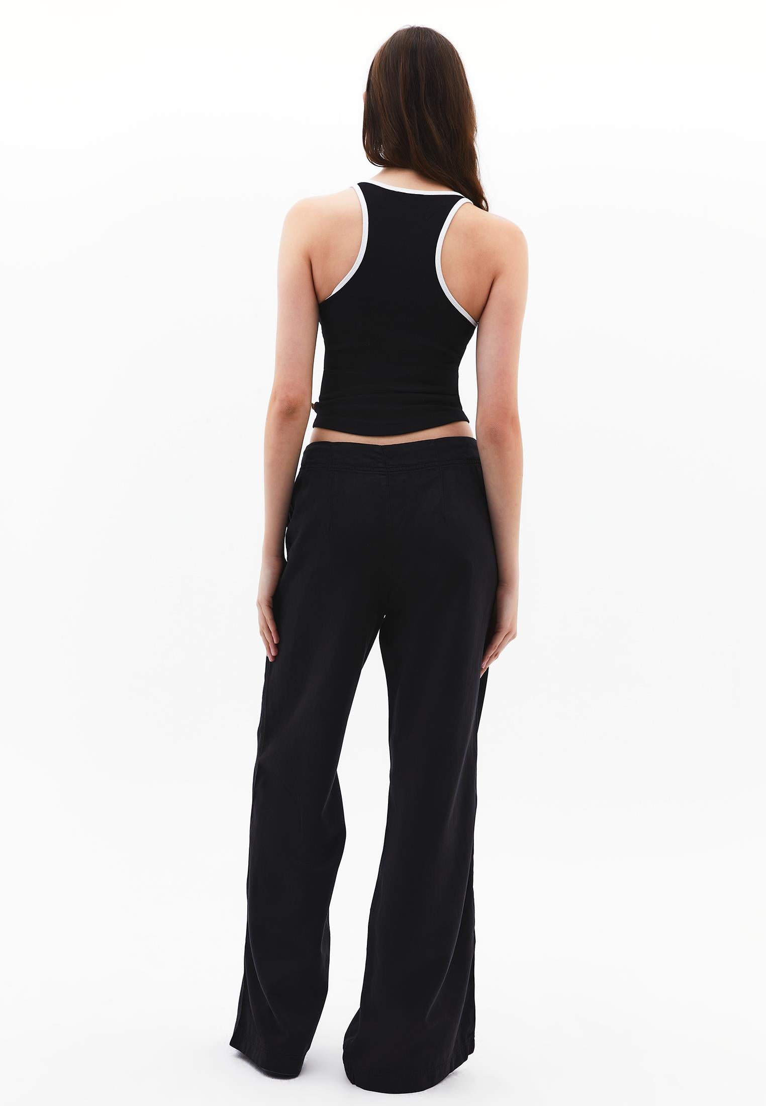 Wide Leg Elastic Waist Pants - BLACK