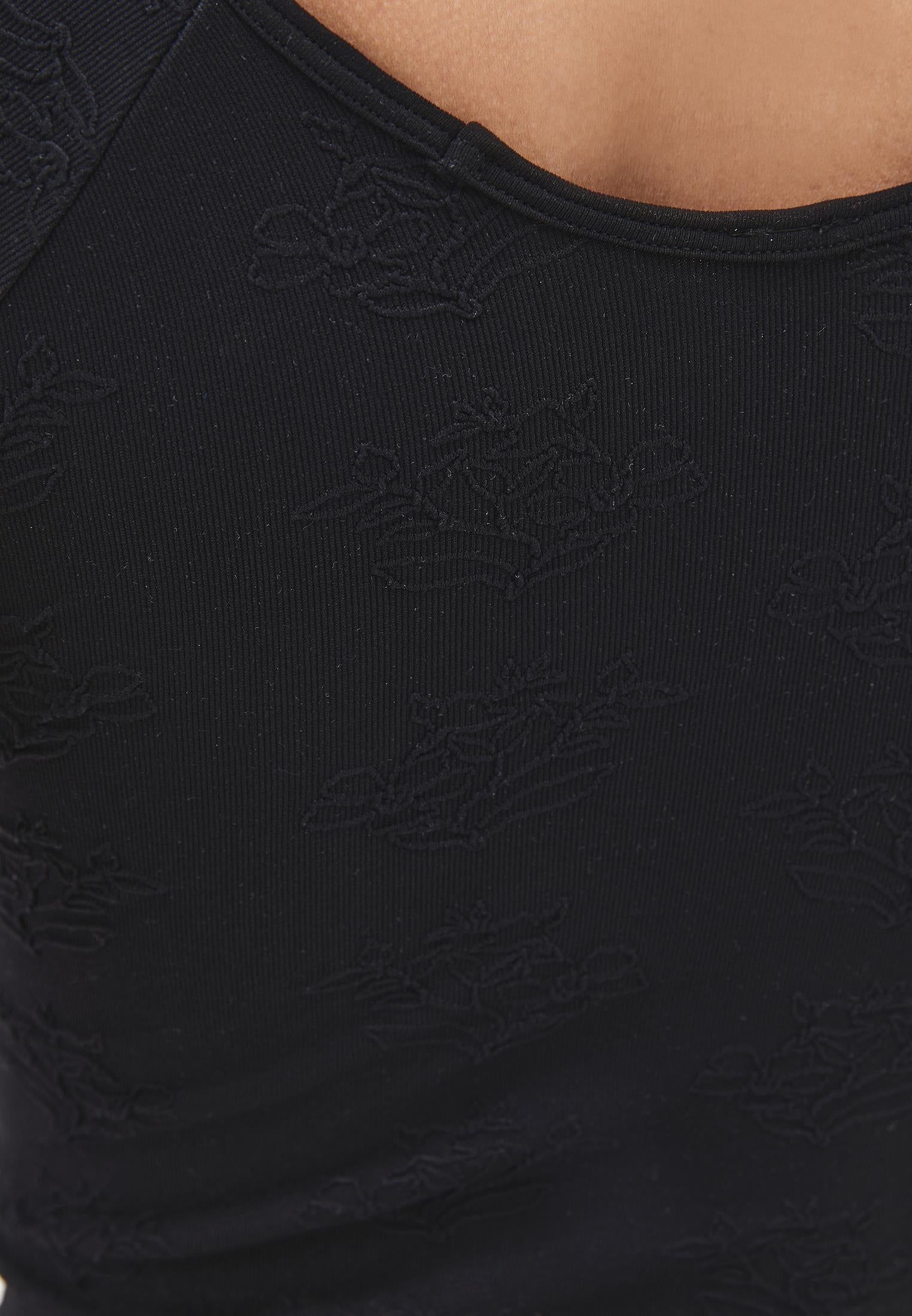 Wide Neck Short Sleeve Bodycon T-Shirt - BLACK