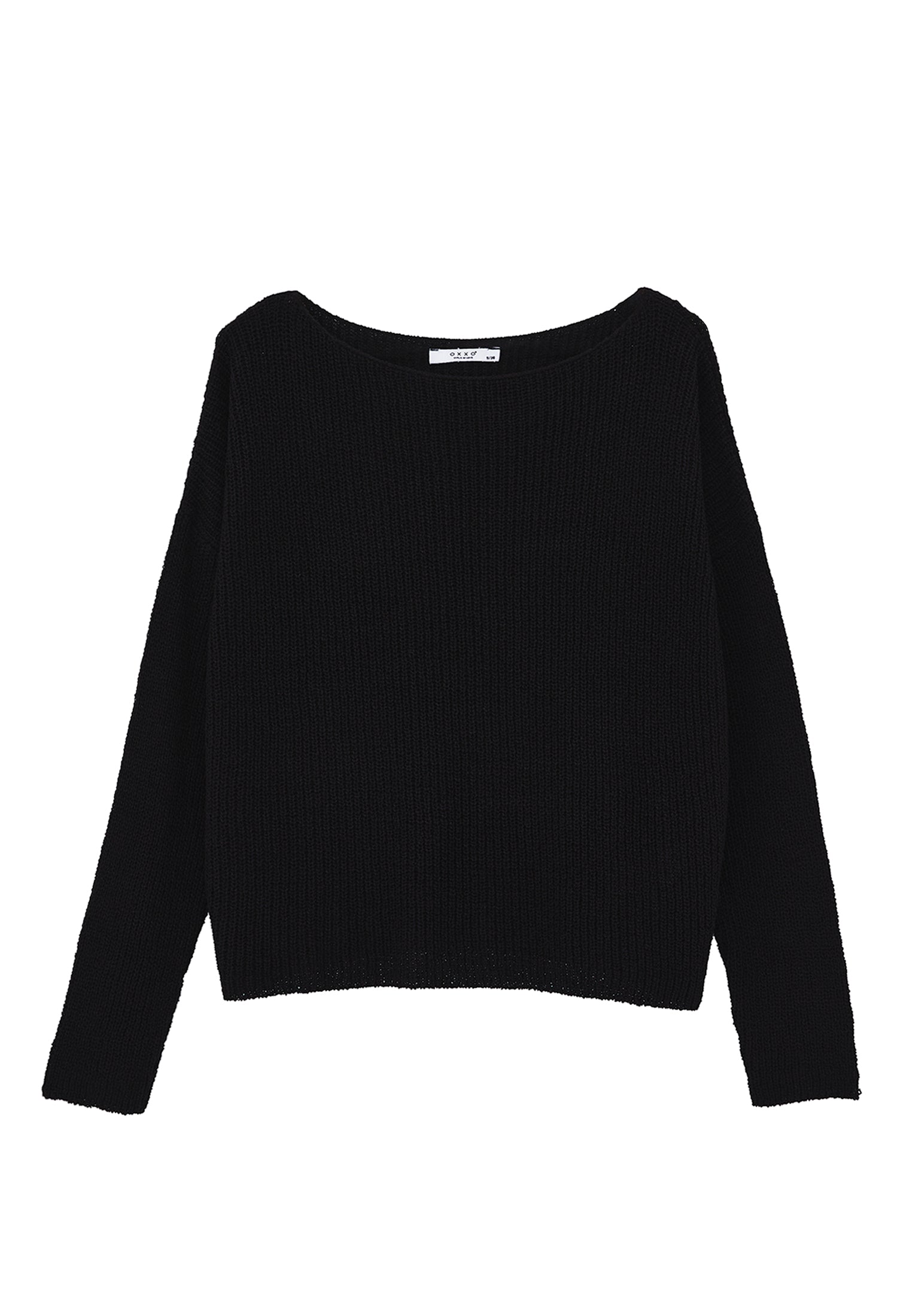 Boat Neck Long Sleeve Sweater - BLACK