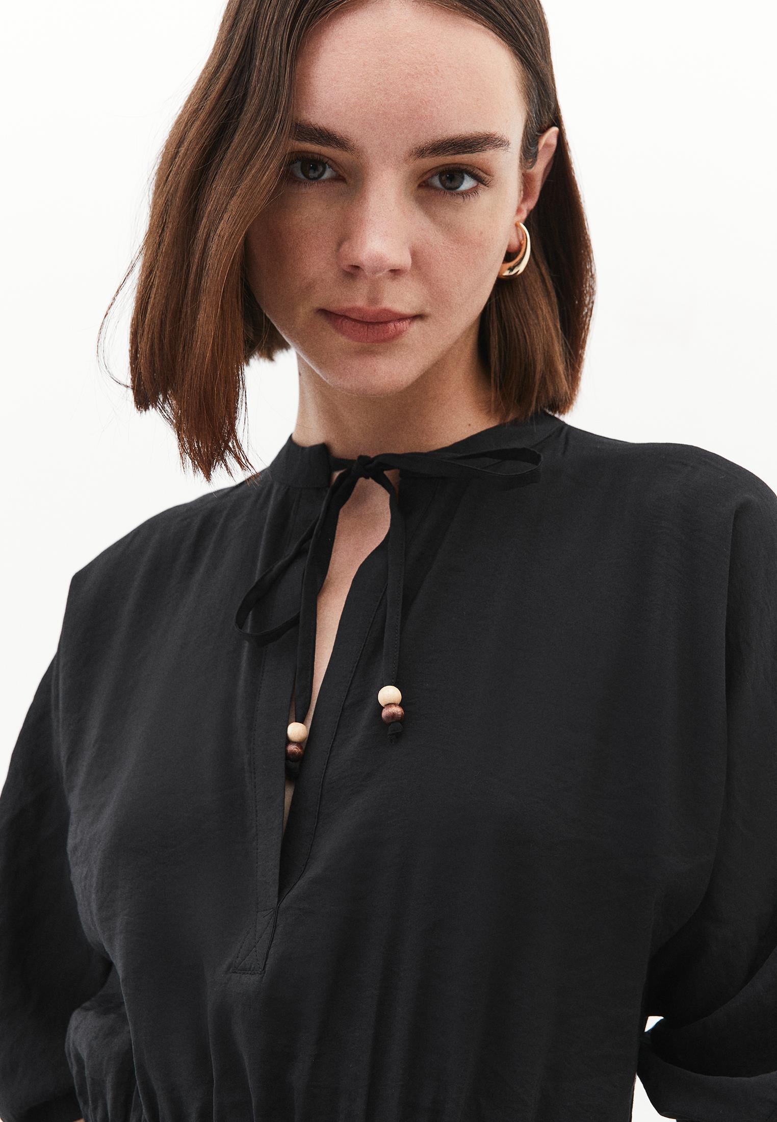 Draped V Neck Dress - BLACK