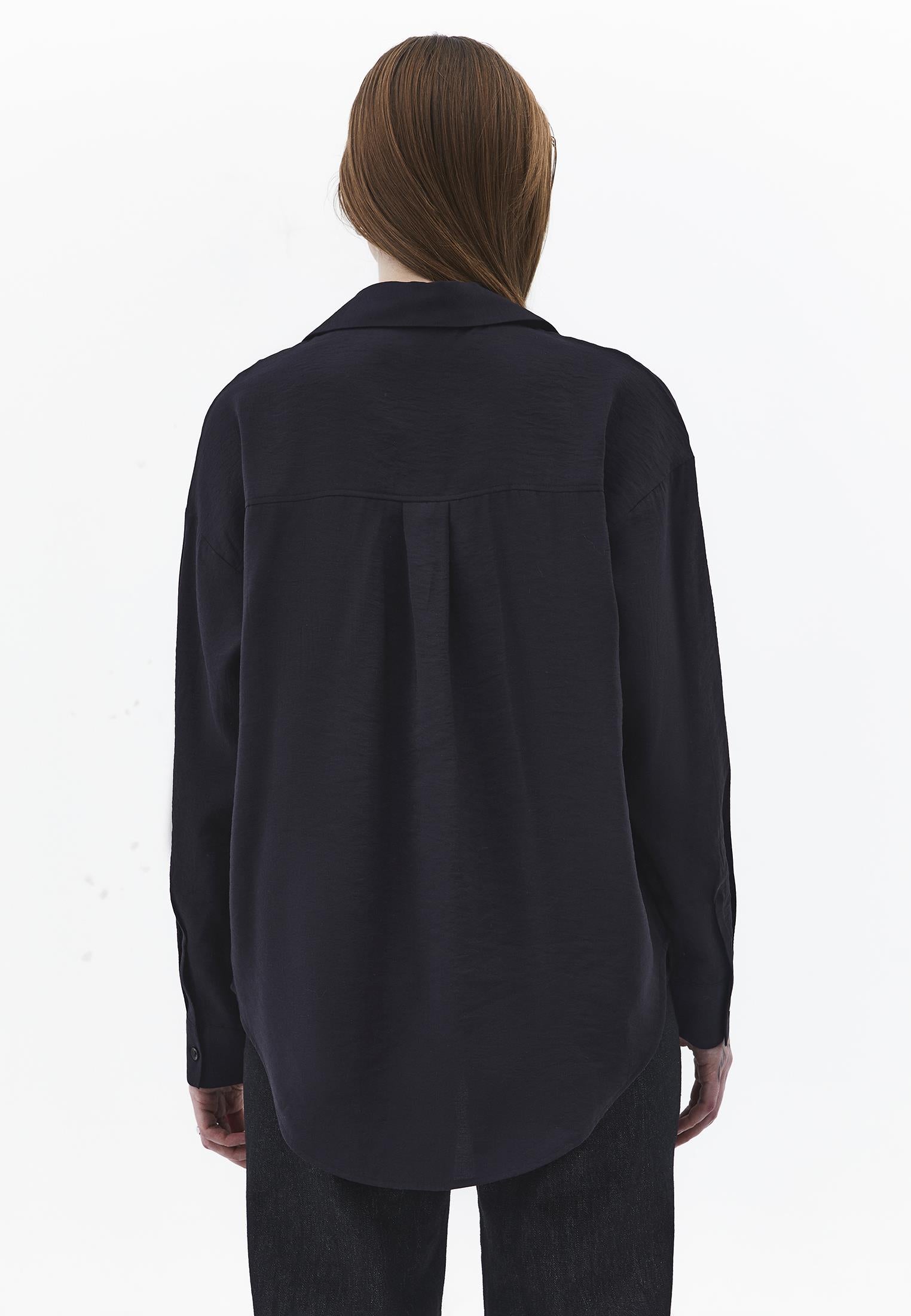 Oversize Long Sleeve Buttoned Shirt - BLACK