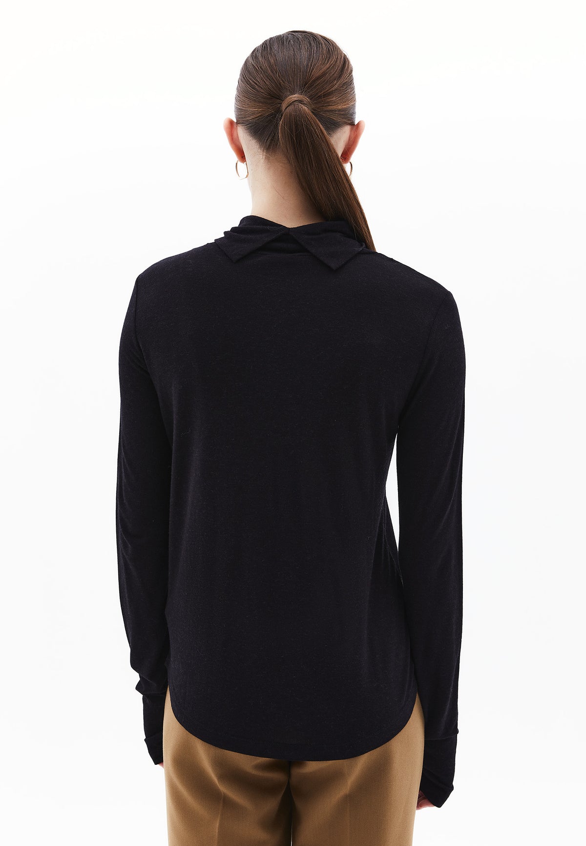 Turtleneck Long Sleeve T-Shirt - BLACK